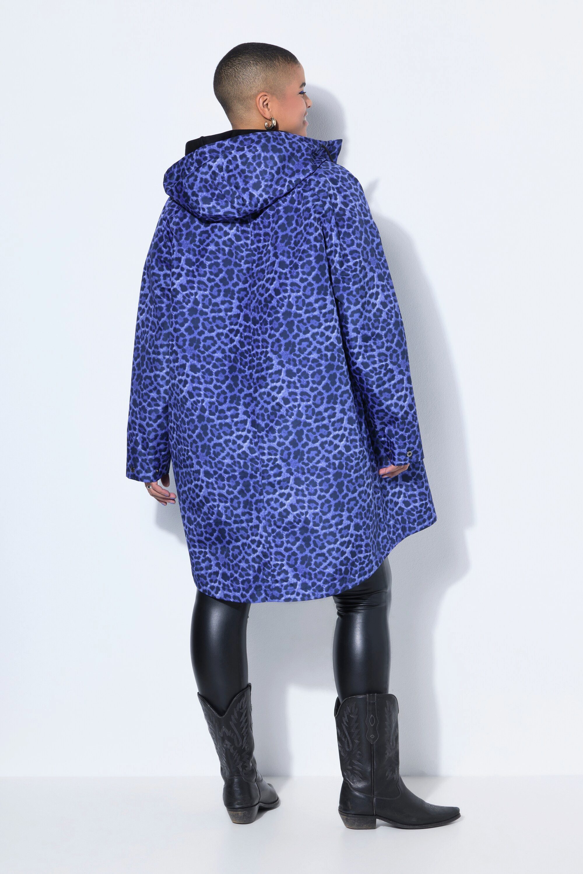 Studio Untold Wintermantel Regenmantel wasserdicht Leo Print Kapuze Zipper