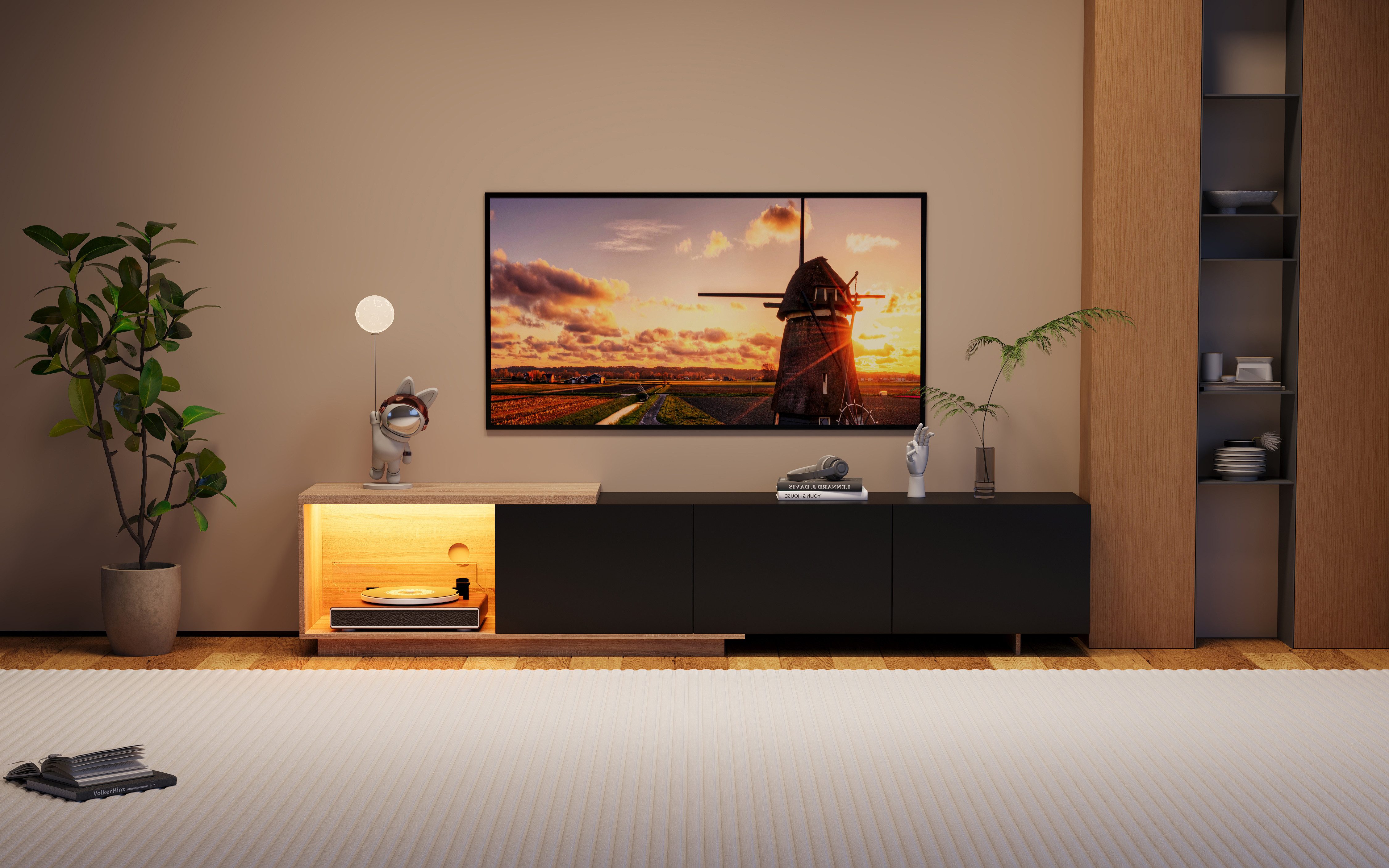 Gdood TV-Schrank TV-Board Lowboard weiß/schwarz LED (1-St., Breite: 163-240 cm) Mit LED Beleuchtung, moderne Rahmenoptik, viel Stauraum, Farbauswahl