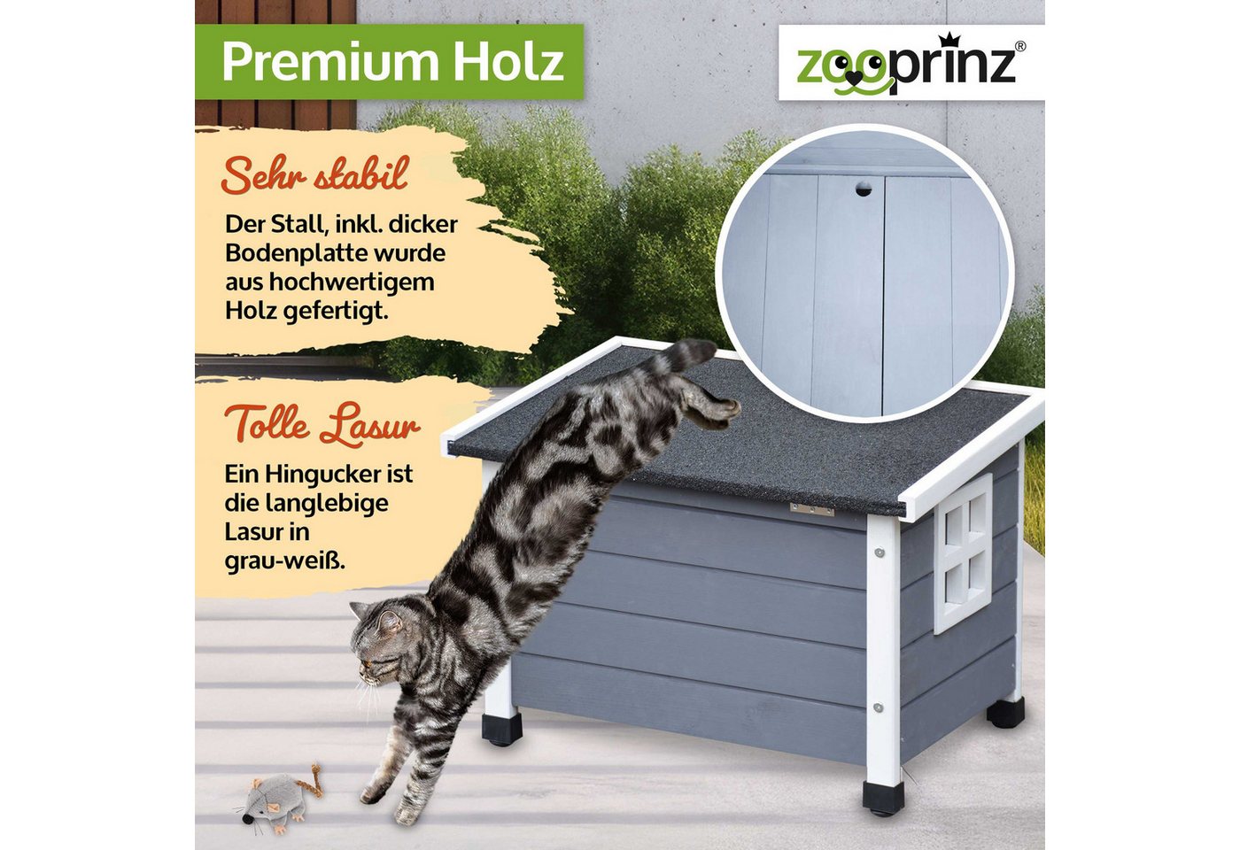 Thumbnail - Zooprinz Tierhaus Felix inklusive Spielmaus, klappbares Bitumendach, wetterfest, made in Europe