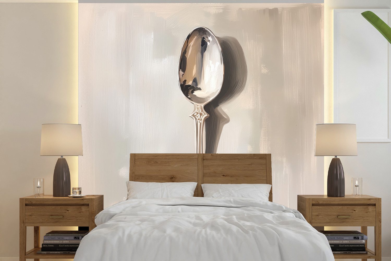 MuchoWow Fototapete Löffel - Farbe - Silber, Matt, bedruckt, Vinyl Tapete für Wohnzimmer oder Schlafzimmer, Wandtapete, 280x280 cm