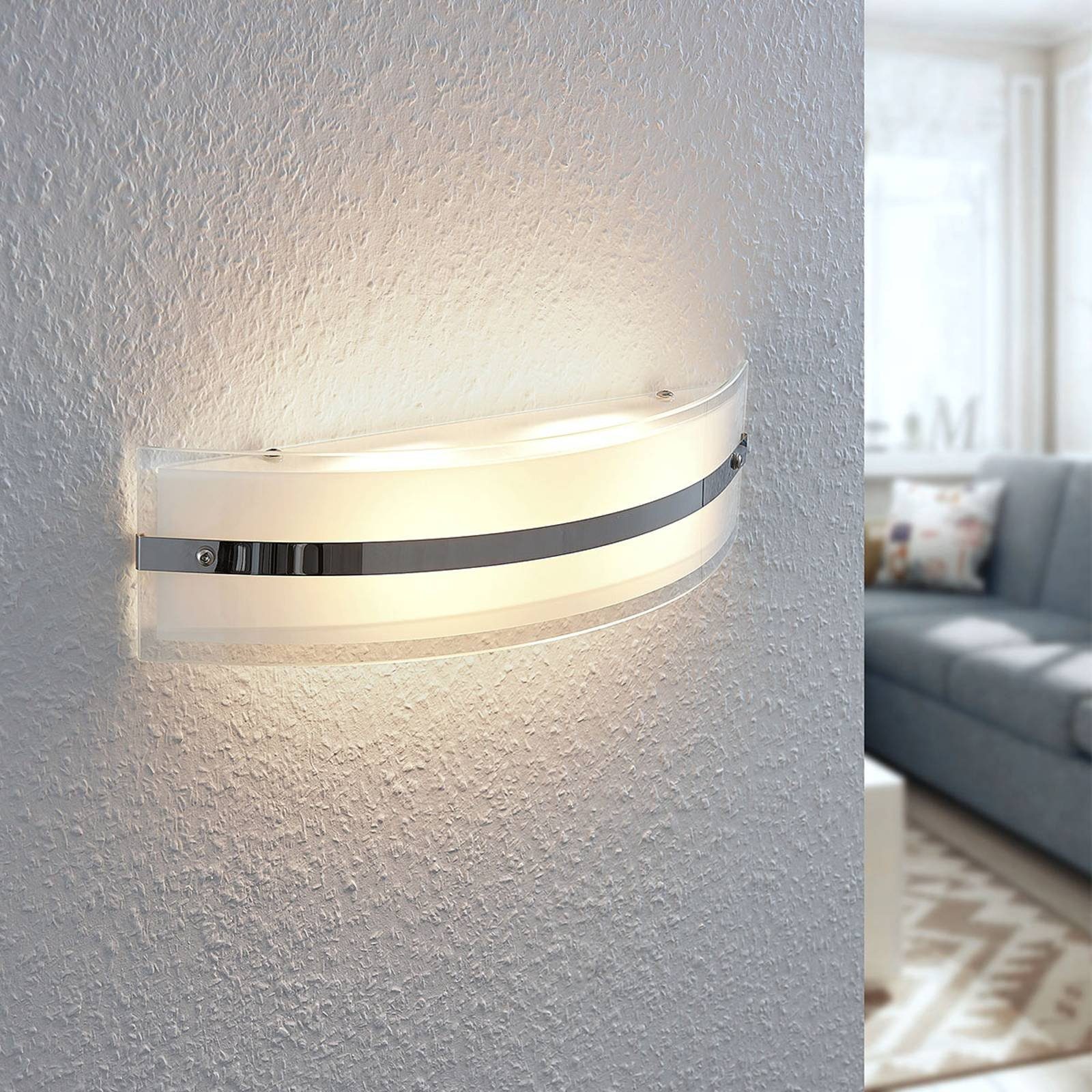 Lindby LED Wandleuchte flammig, 2 verbaut, Glas, fest warmweiß, Modern, Metall, LED-Leuchtmittel chrom, gefrostetes Zinka, weiß