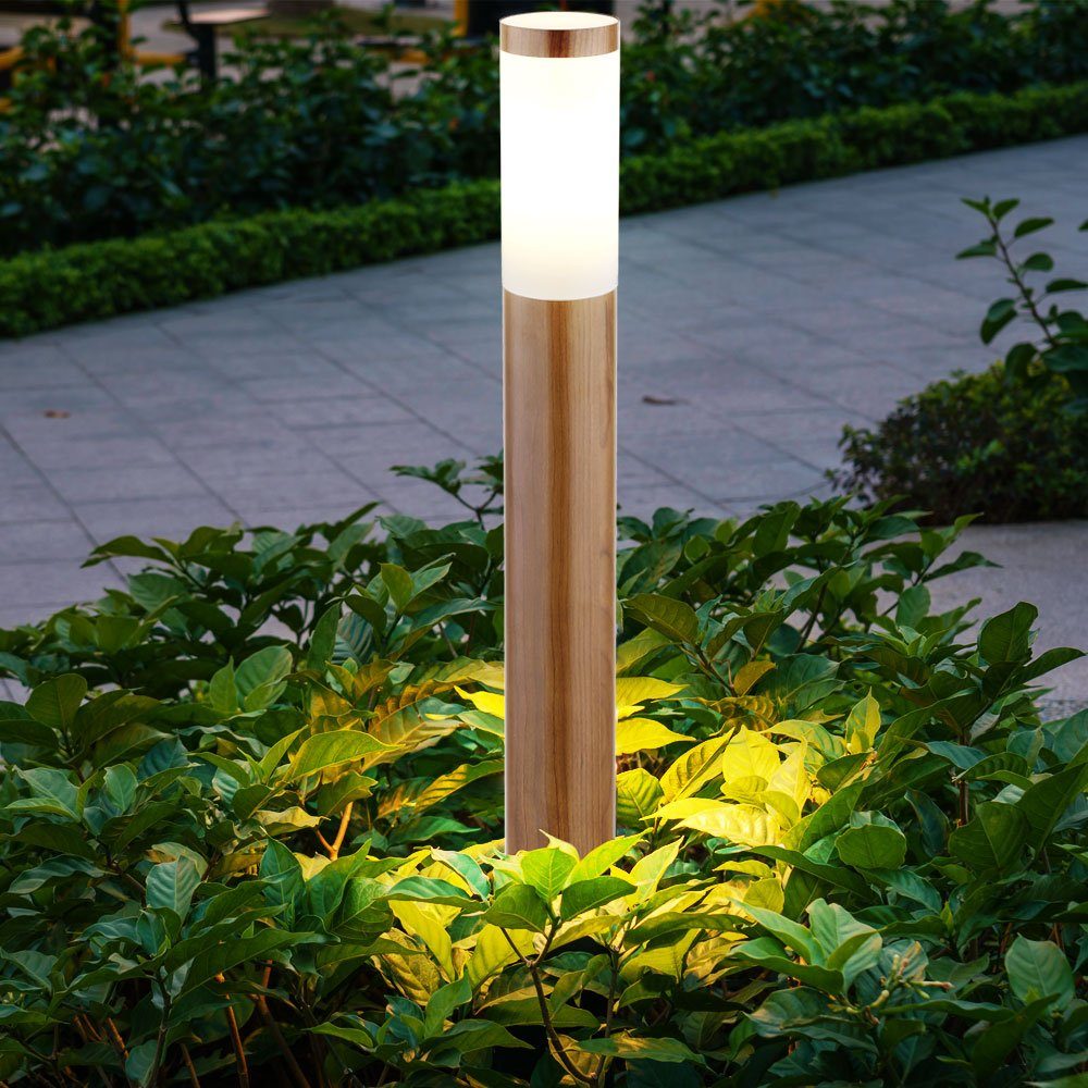 etc-shop Pollerleuchte, Leuchtmittel nicht Sockel Garten Holz Lampe Steh inklusive, Leuchte Optik Beleuchtung Außen