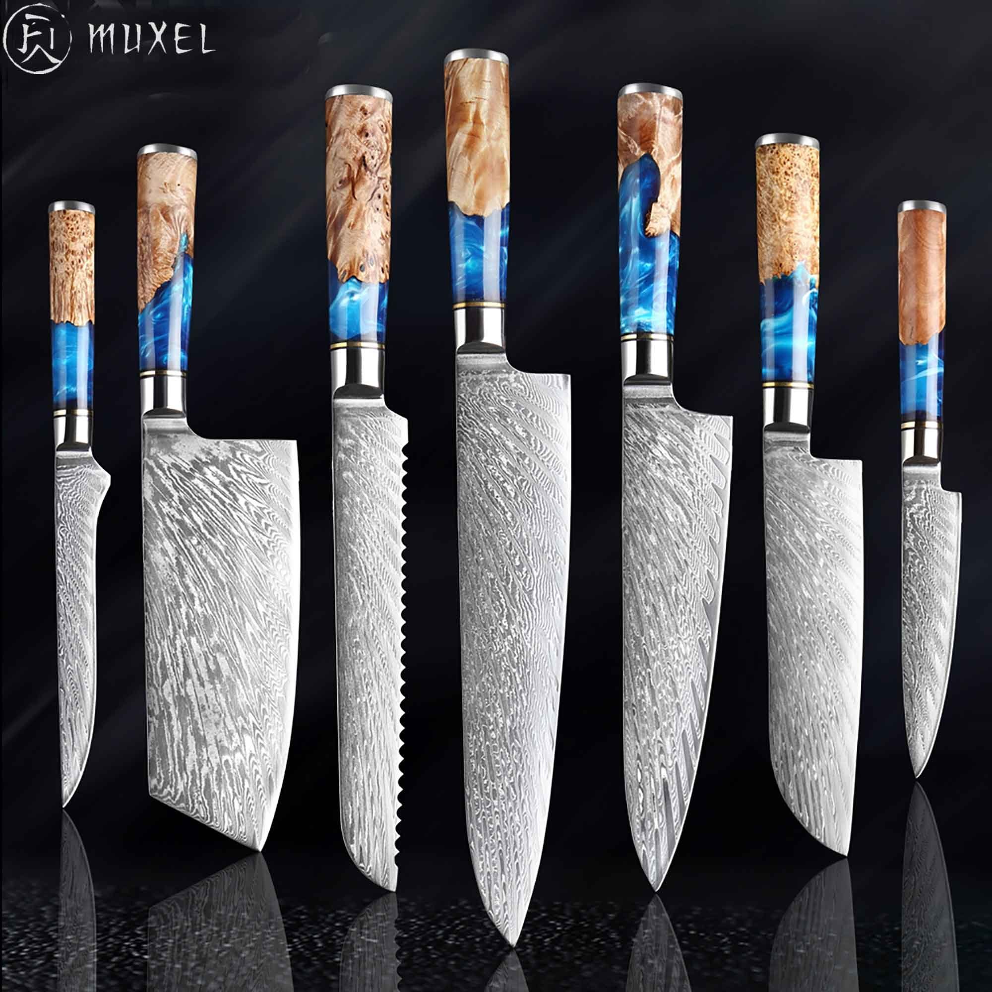 Muxel Messer-Set 7-teiliges Damast Messer Set: Unvergleichliche Schönheit und extreme (Packung, 7-tlg), Jedes Messer ein Unikat