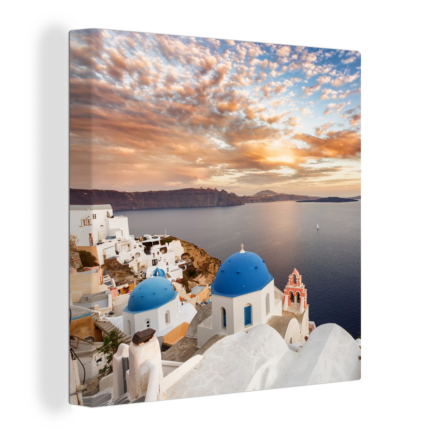 OneMillionCanvasses® Leinwandbild Sonnenaufgang über dem Wasser in Oia Griechenland, (1 St), Leinwand Bilder für Wohnzimmer Schlafzimmer