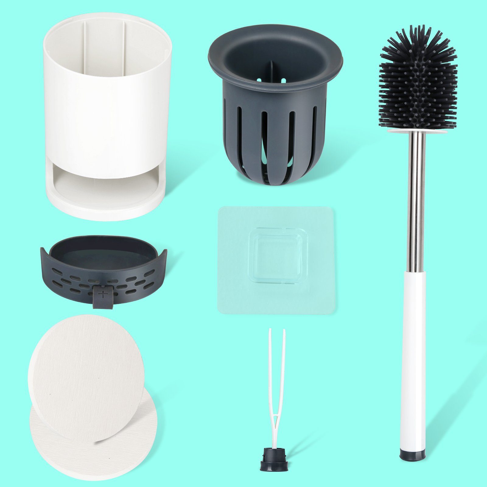 hygenische WC Silikon Toilettenbürste Brush 1 WC-Reinigungsbürste Halter in 2 Clanmacy Steril antibakterielle