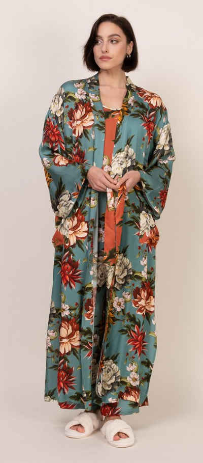 OH!ZUZA Kimono langer Damen Hausmantel, lang, Viskose, Kimonokragen, Gürtel, Extravagantes Design
