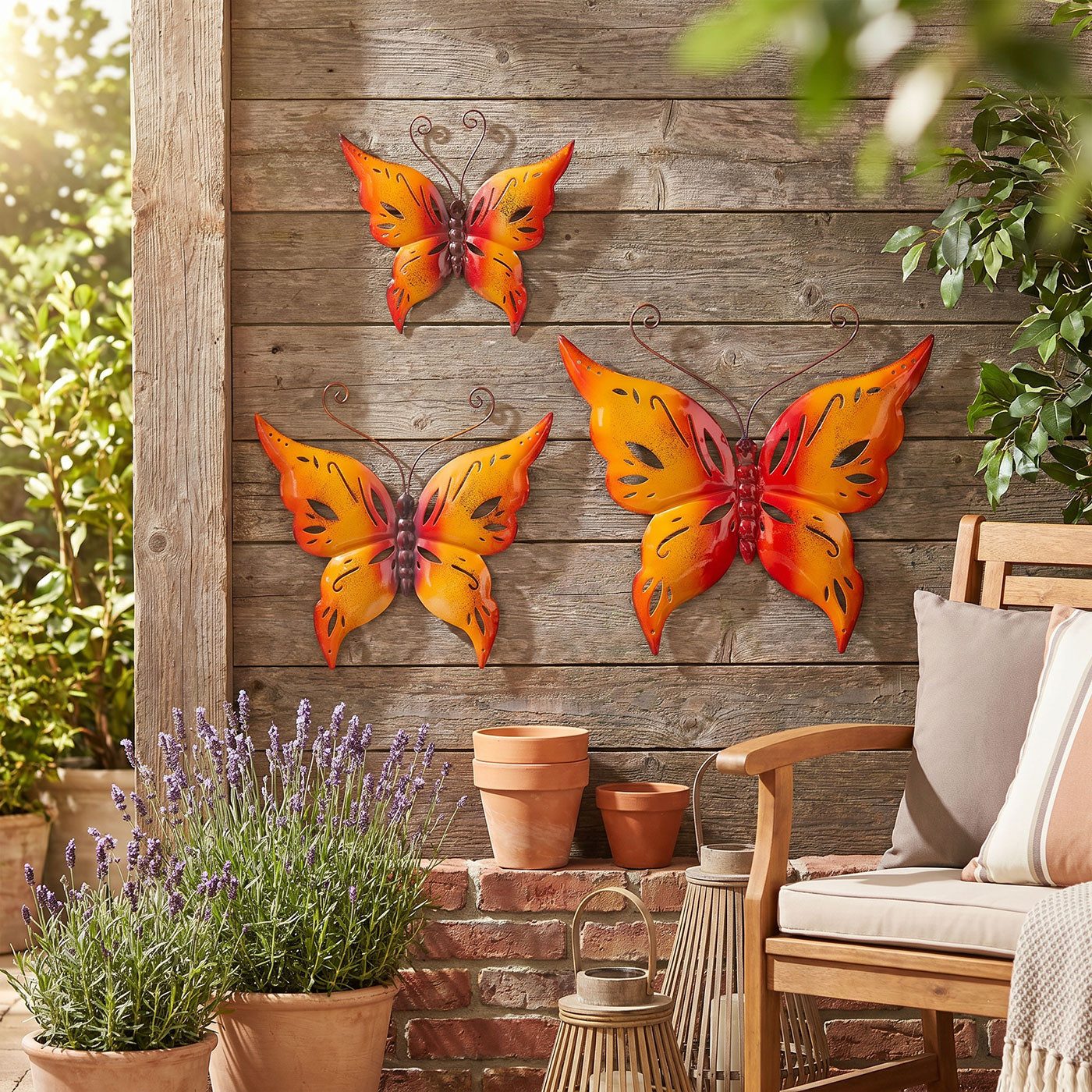 Levandeo® Wanddekoobjekt 3er Set Schmetterling Metall Wanddeko Rot Orange B20-33cm Gartendeko W (3 St), witterungsbeständig, Outdoor & Indoor geeignet – Bild 5 von 5