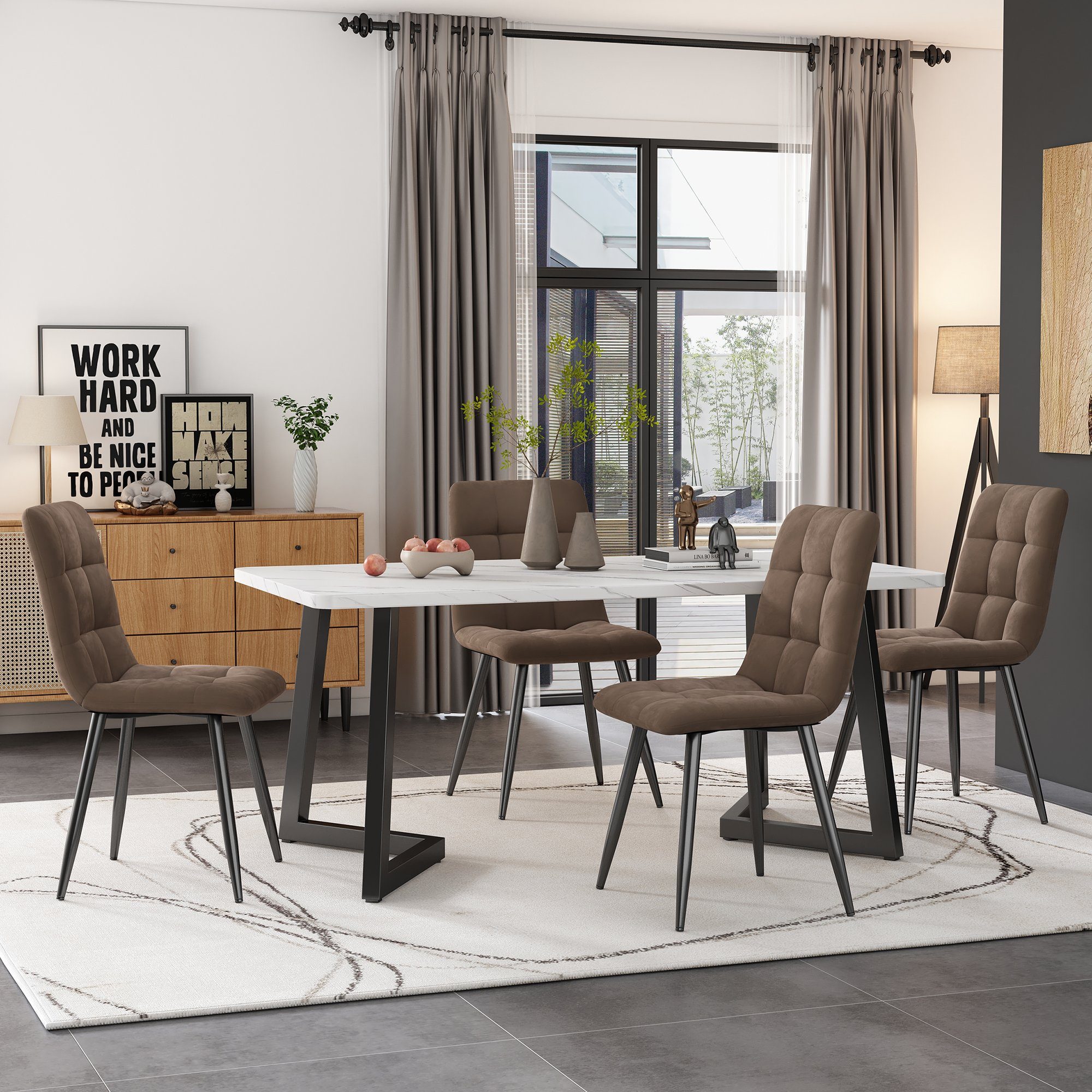 Küchetisch Metallbeine Esstisch Flieks Esszimmerstuhl, Set mit Stühlen Essgruppe, 4 (5-tlg),
