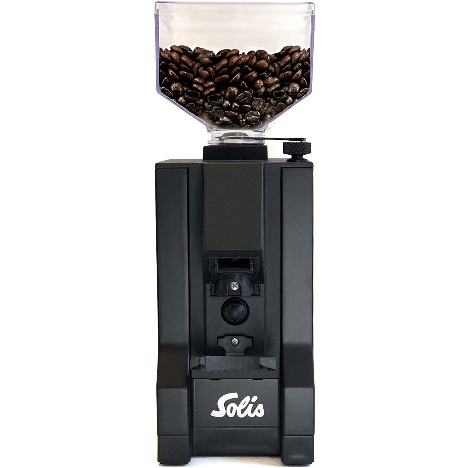 SOLIS OF SWITZERLAND Kaffeemühle Typ 1663, 260 W, flach, 300 g Bohnenbehälter, Halterung für Siebträger, 1350 U/min, Garben