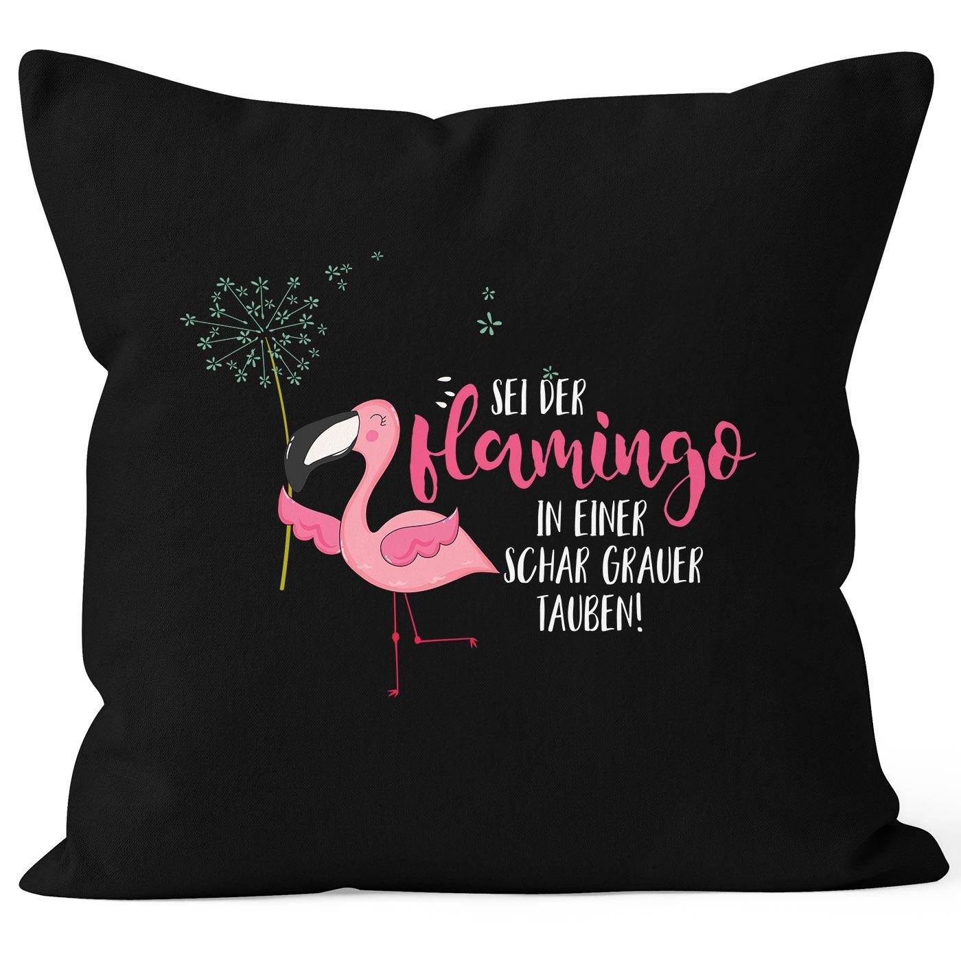 MoonWorks Dekokissen Kissenbezug sei der Flamingo in einer Schar grauer Tauben Flamingo Pusteblume Kissen-Hülle Deko-Kissen 40x40 Baumwolle MoonWorks® schwarz