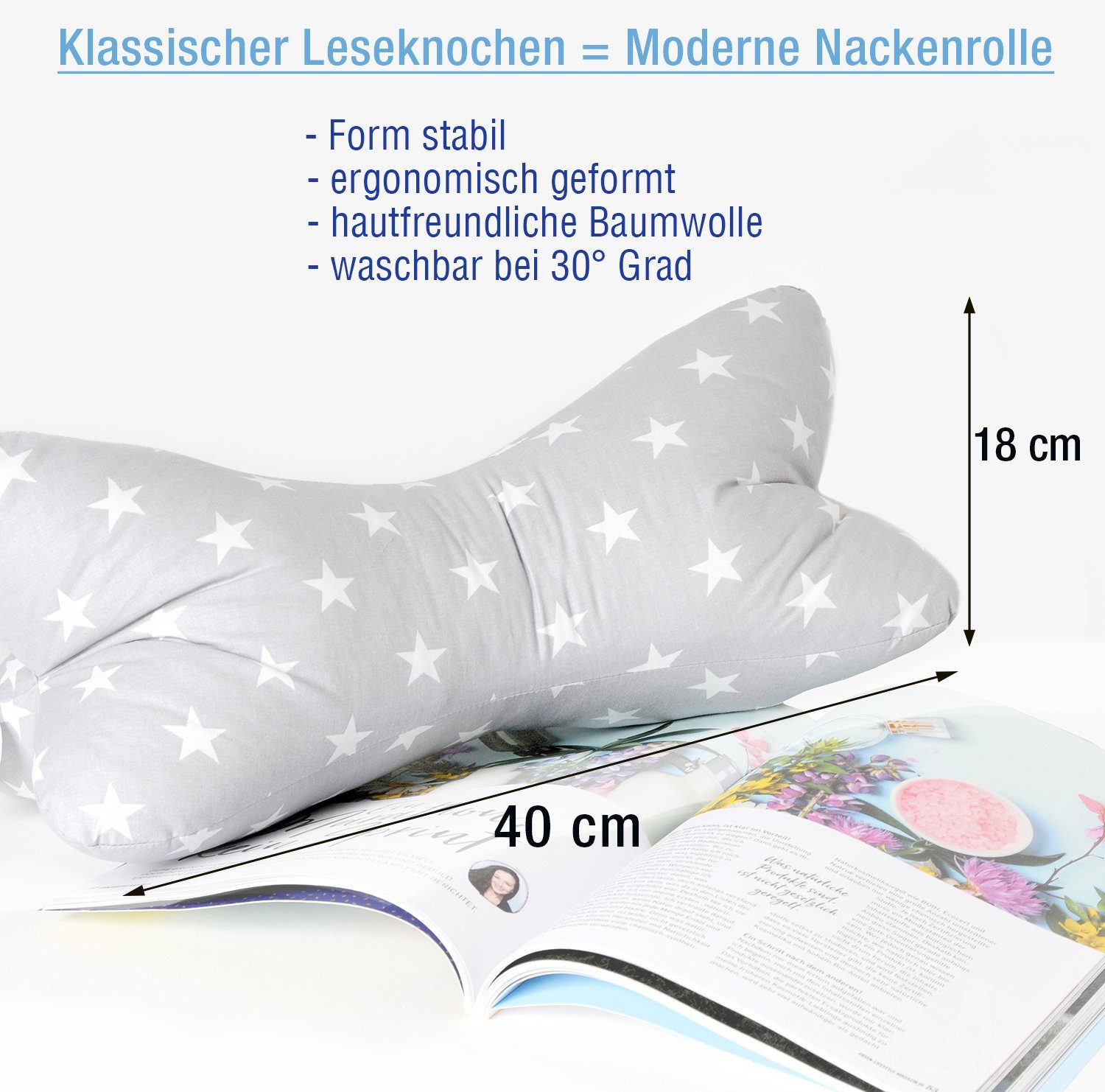 Dr. Berger Living Nackenkissen Original Dr. Berger Leseknochen Stern Grau 40 x 18 cm – Bild 2 von 4