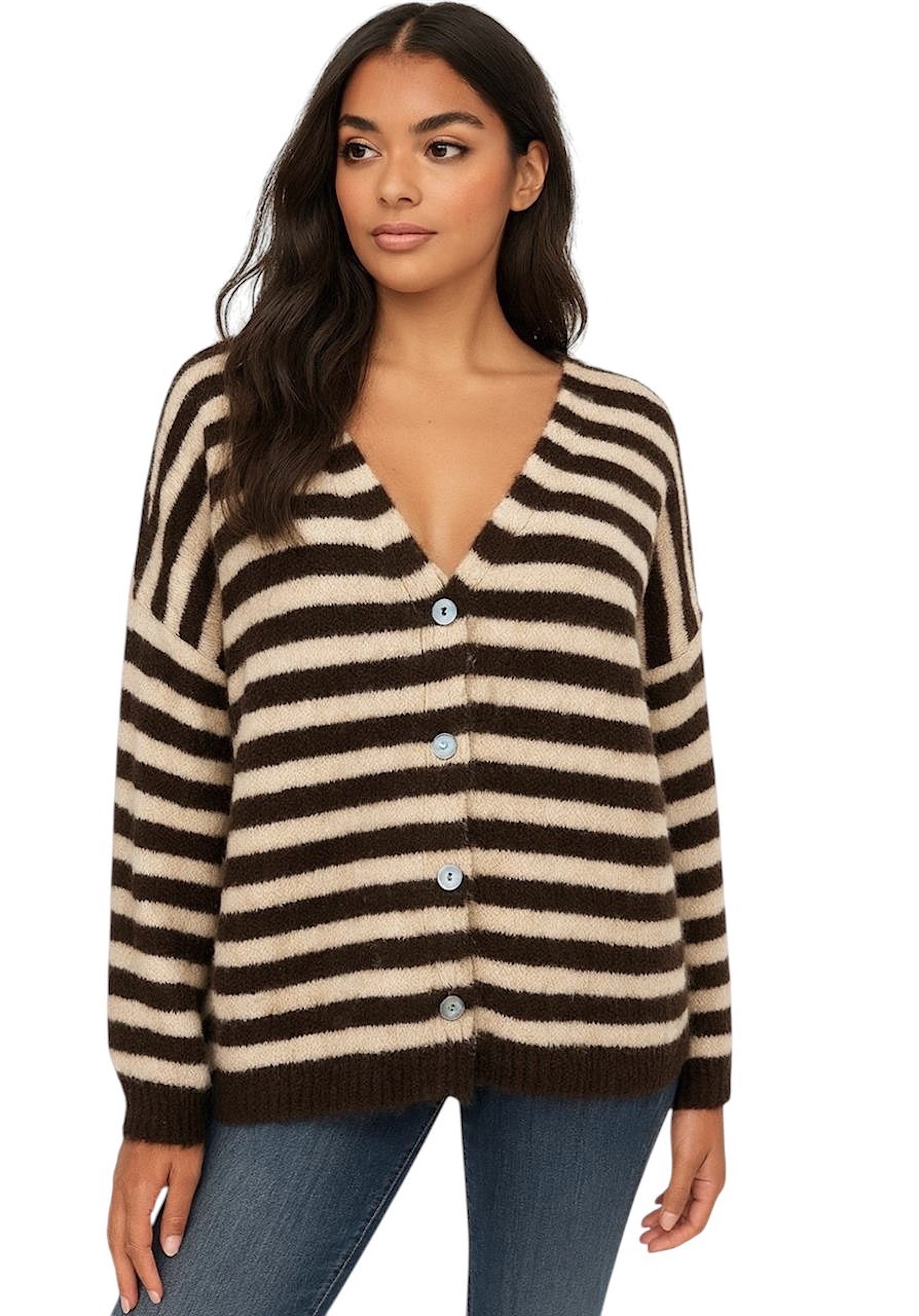 Cardigan WORLDCLASSCA Strickjacke mit Knopf Strickpullover Gestreift Streifen