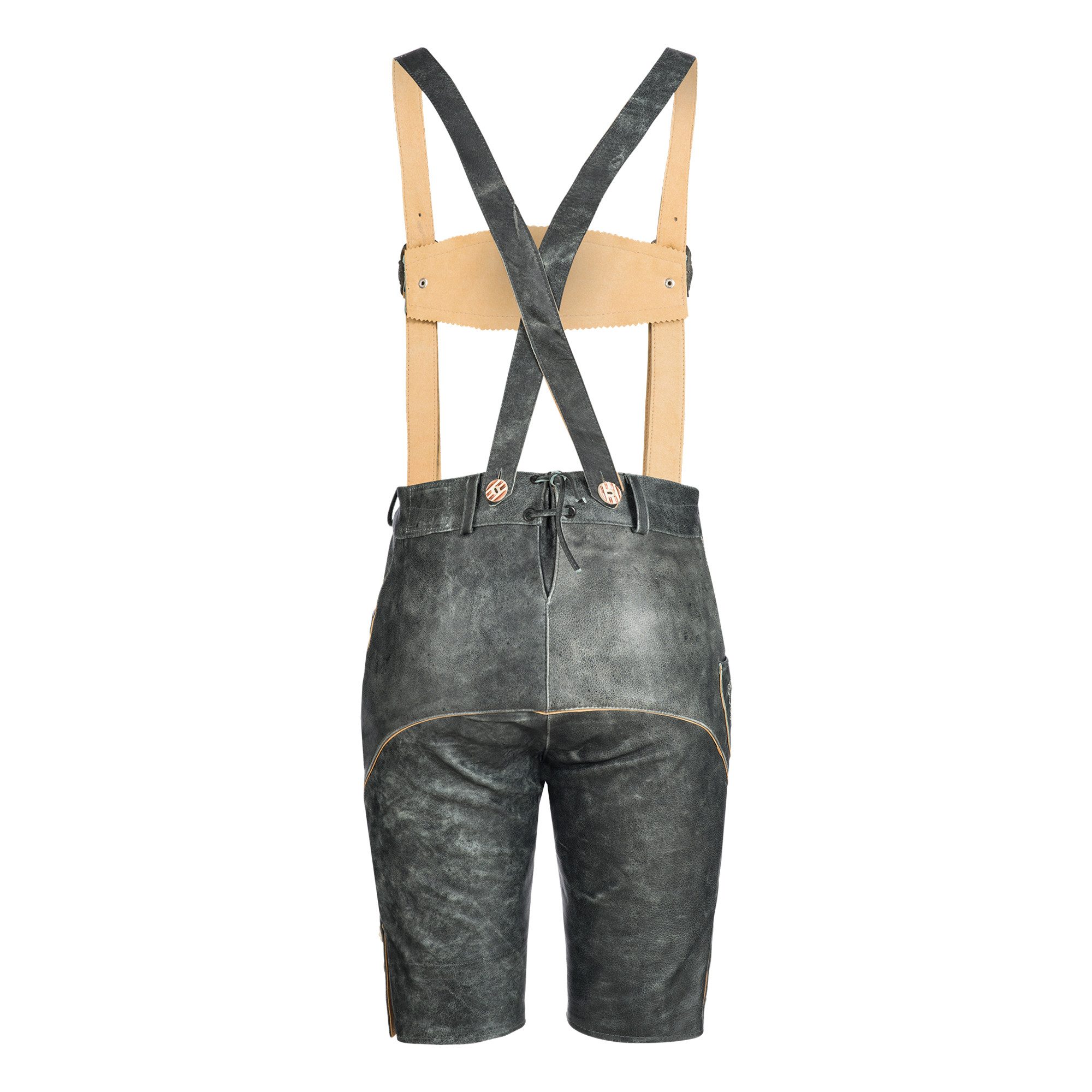 BOHMBERG Trachtenlederhose Damen Lederhose knielang Echtleder Antik Grau mit Hosenträgern
