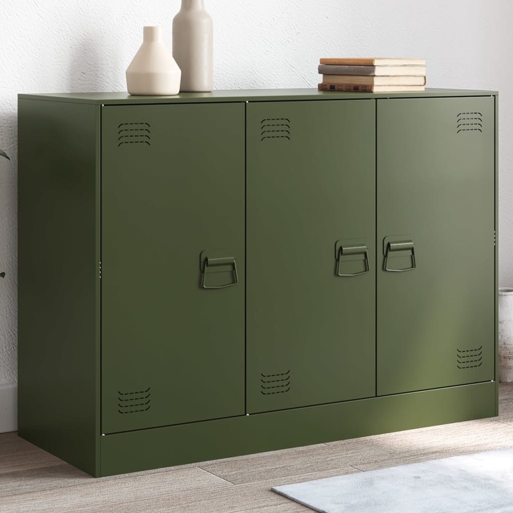 furnicato Sideboard Robustes 99x39x73 cm in Olivgrün aus kaltgewalztem Stahl (1 St), Anrichte mit 6 Fächern, 3 Türen und Metallgriffen für das Wohnzimmer