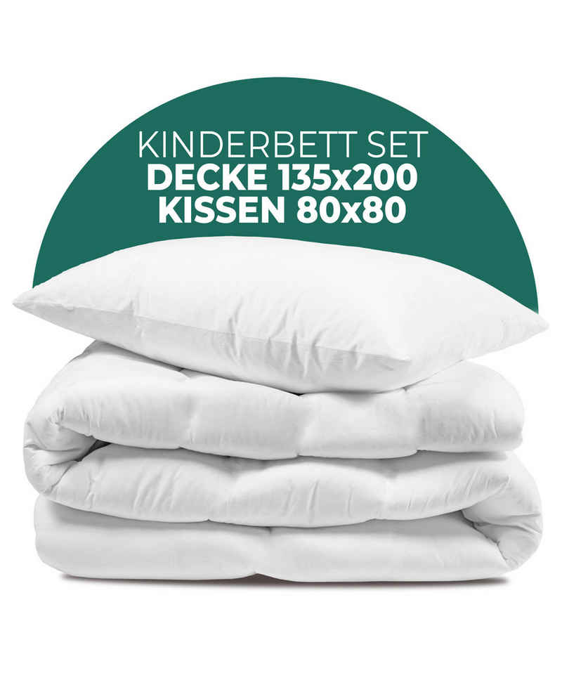 Kinderbettdecke + Microfaserkissen, Kinder Bettdecken mit Bärchensteppung für kuschelig, weiche Träume, KNERST, Füllung: 100% Polyester, Hautfreundlich, für Allergiker geeignet, waschbar bis 60 grad