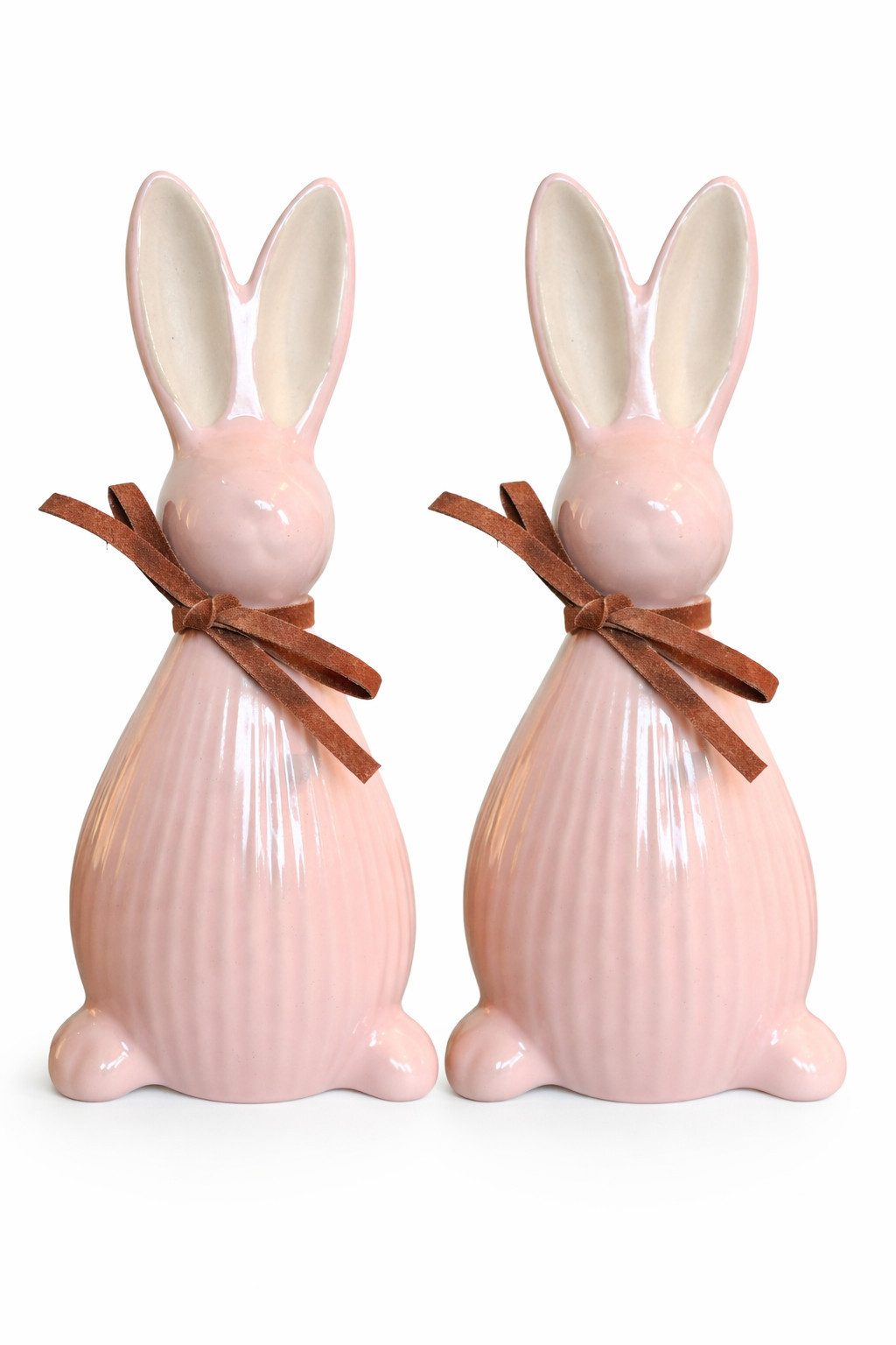 finehomegarden Osterhase Keramik Hase 2er Set Dekofigur Ø7cm H17cm Skulptur Deko (Set, 2 St., 2er-Set), Ostern rosa Osterdeko Frühjahrsdekoration Wohnaccessoire 613047-36