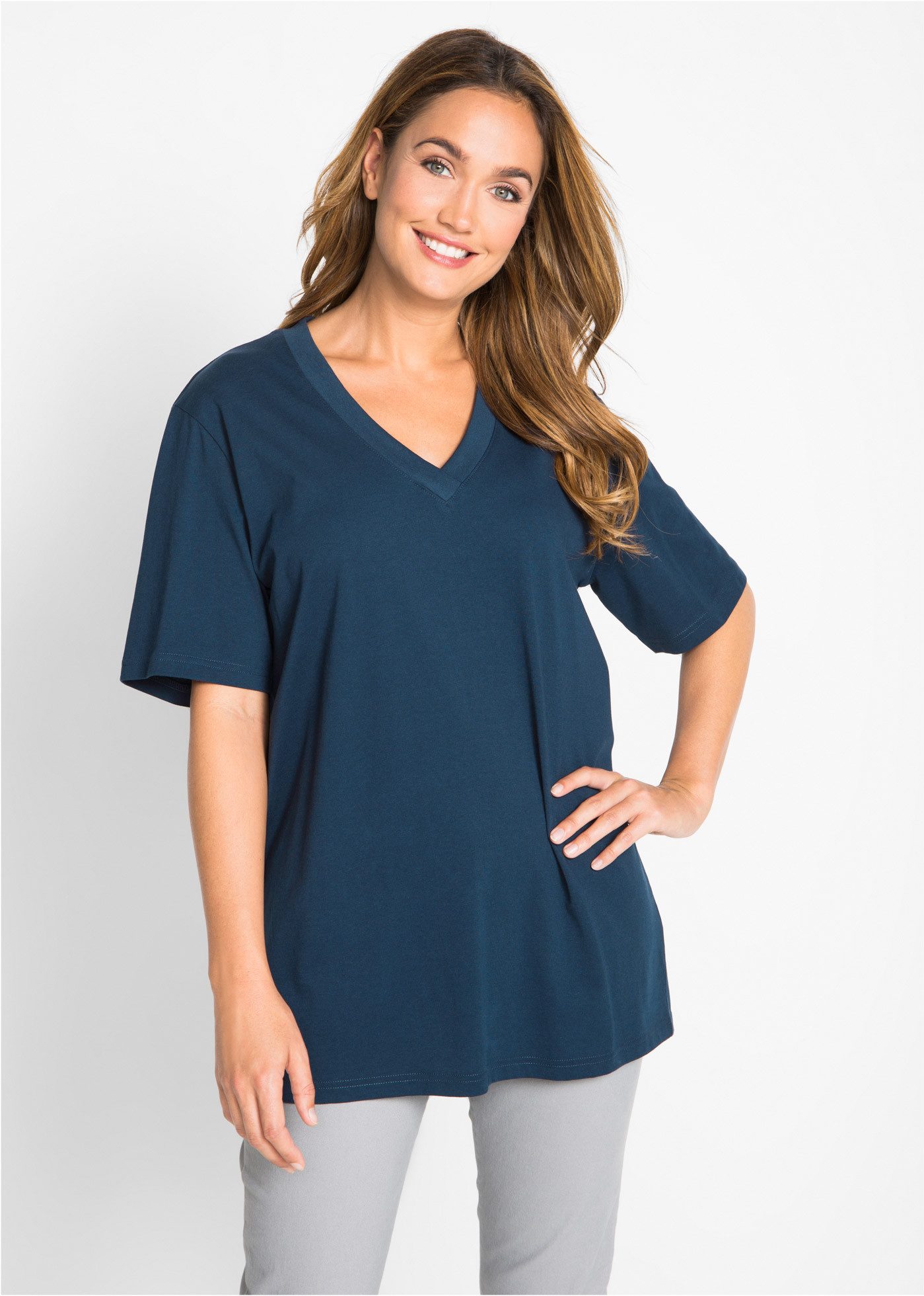bonprix Longshirt (Packung, 5-tlg) lockere Passform, Kurzarm, mit V-Ausschn günstig online kaufen