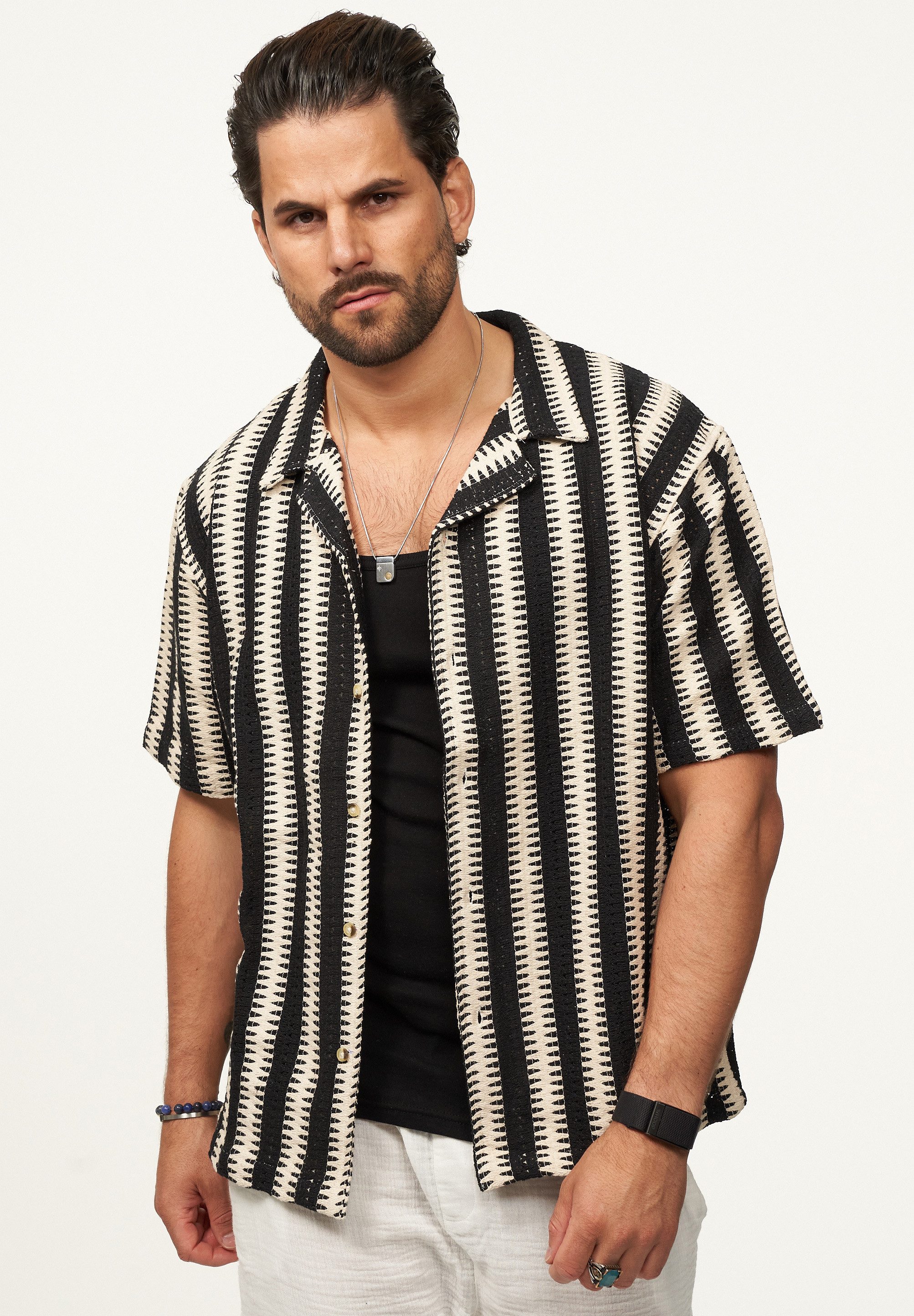 SOULSTAR Kurzarmhemd im Vintage Summer-Look Herren Kurzarm Strick Polo-Hemd T-Shirt