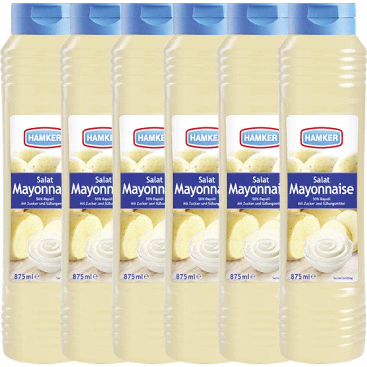 HAMKER Saucen, Hamker Salat Mayonnaise cremig fein würzig mit Rapsöl 875 ml 6er Pack