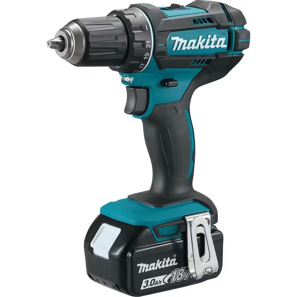 Makita Akku-Bohrschrauber 18V / 3,0 Ah mit 2 Akkus + Ladegerät + Koffer, max. 1900,00 U/min, (Set)