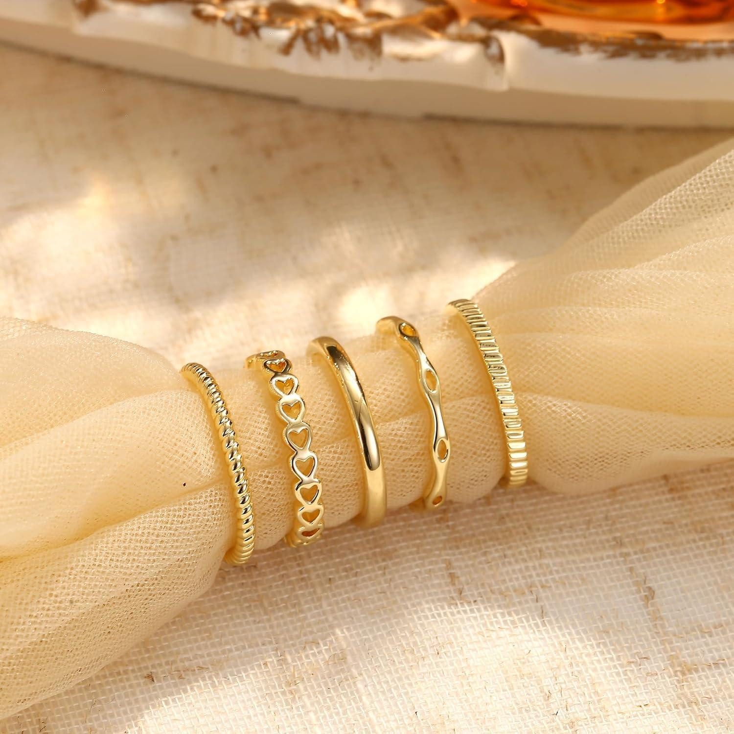 LuxusKollektion Ring-Set Vergoldete Verstellbare Ringe Set 5 Stück - Gold Daumenring Fingerring – Bild 5 von 5