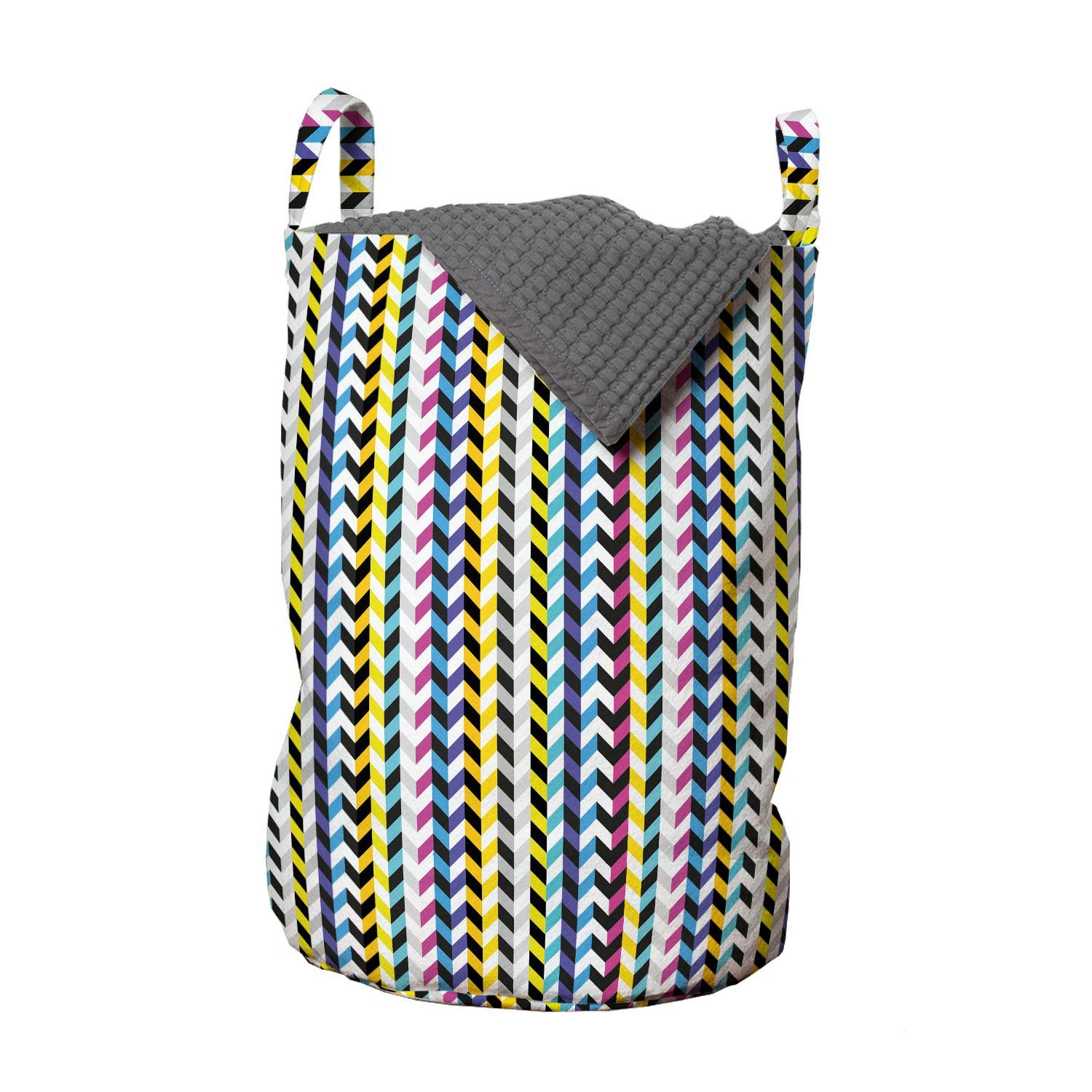Abakuhaus Wäschesäckchen Wäschekorb mit Griffen Kordelzugverschluss für Waschsalons, Geometrisch Retro Funky Herringbone