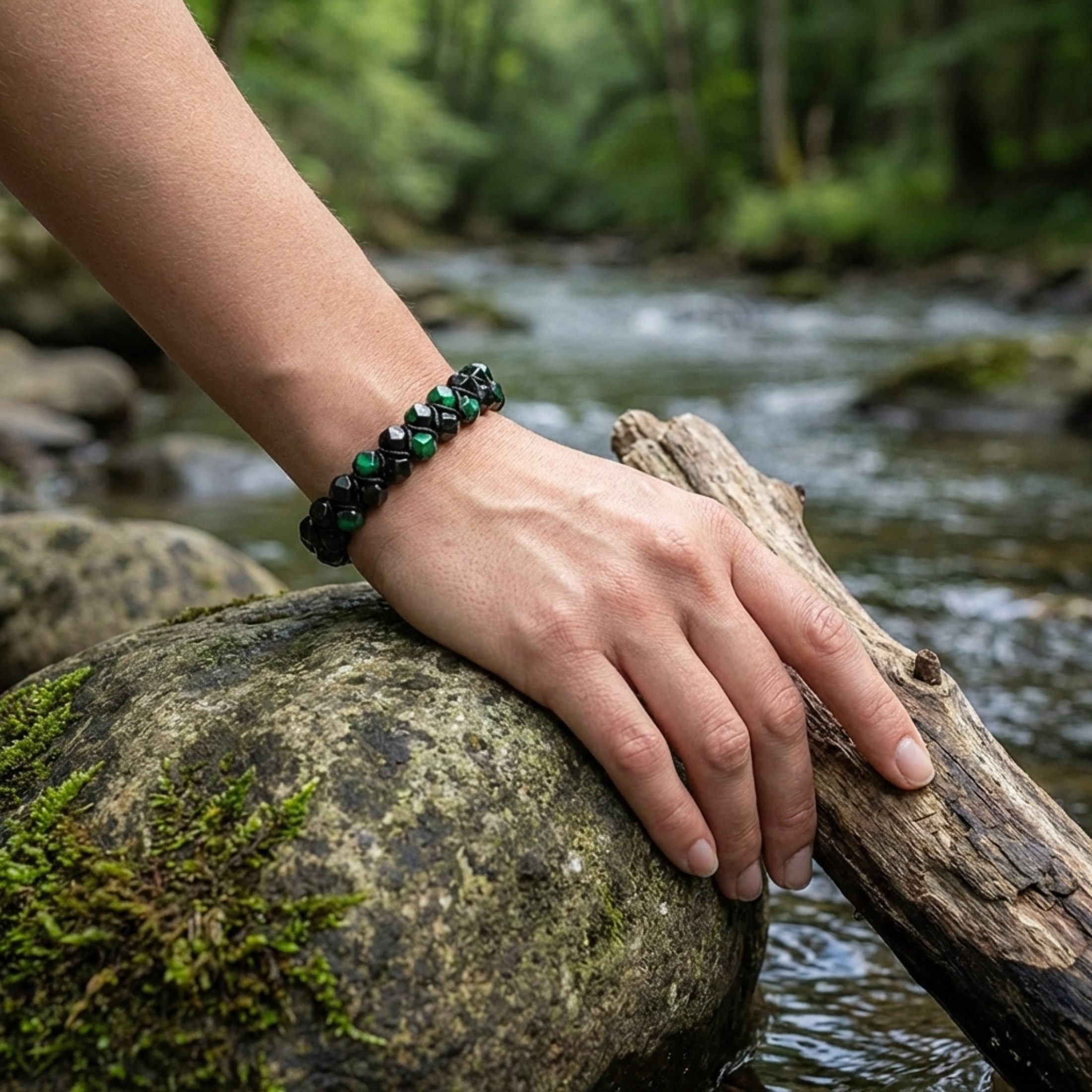 UNIQAL.de Perlenarmband Naturstein Turmalin facettiert (Unisex-Armband mit verstellbarer Makramé-Schließe, Echte Steinperlen, präzise geschliffen, handgefertigt – Bild 4 von 5