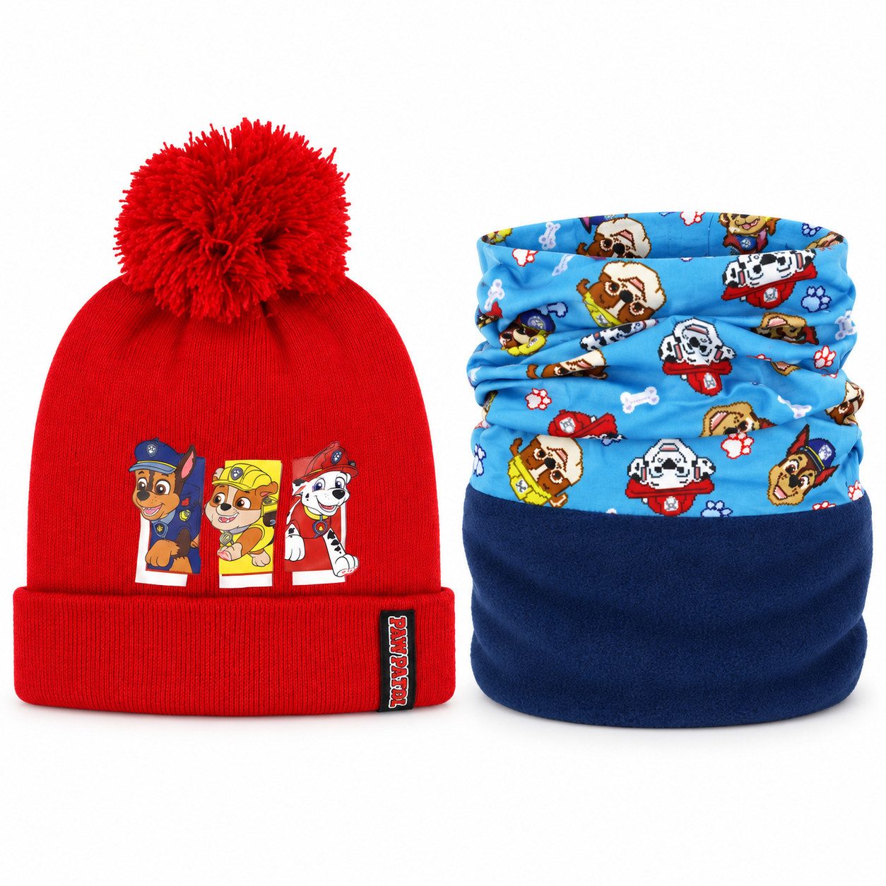 PAW PATROL Bommelmütze Paw Patrol Chase Rubble Kinder Herbst Winter Set Mütze plud Loop (Spar-Set) Gr. 52 bis 54