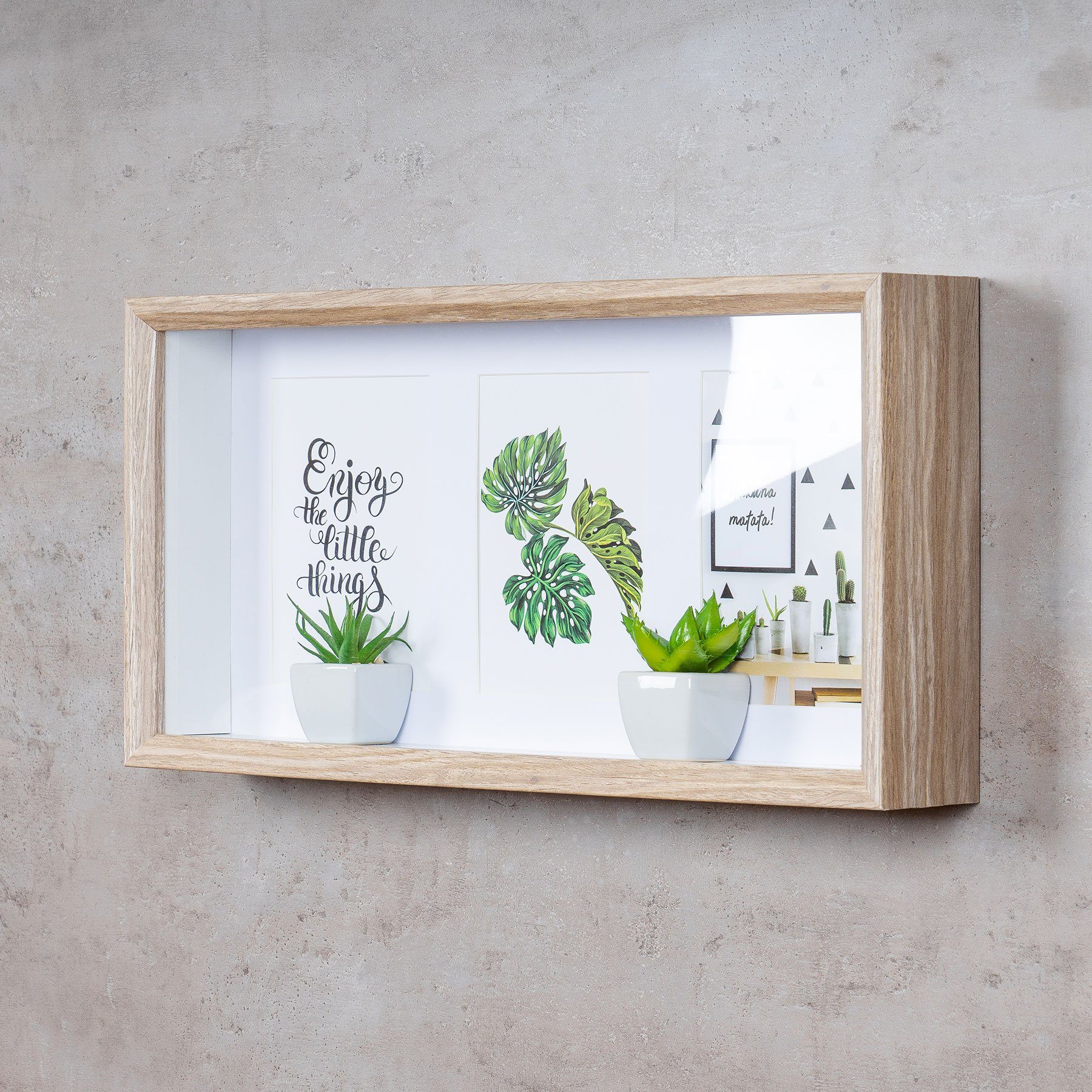 Levandeo® Bilderrahmen Collage, Bilderrahmen 3 Fotos 13x18cm Collage 2 Sukkulenten Fotorahmen