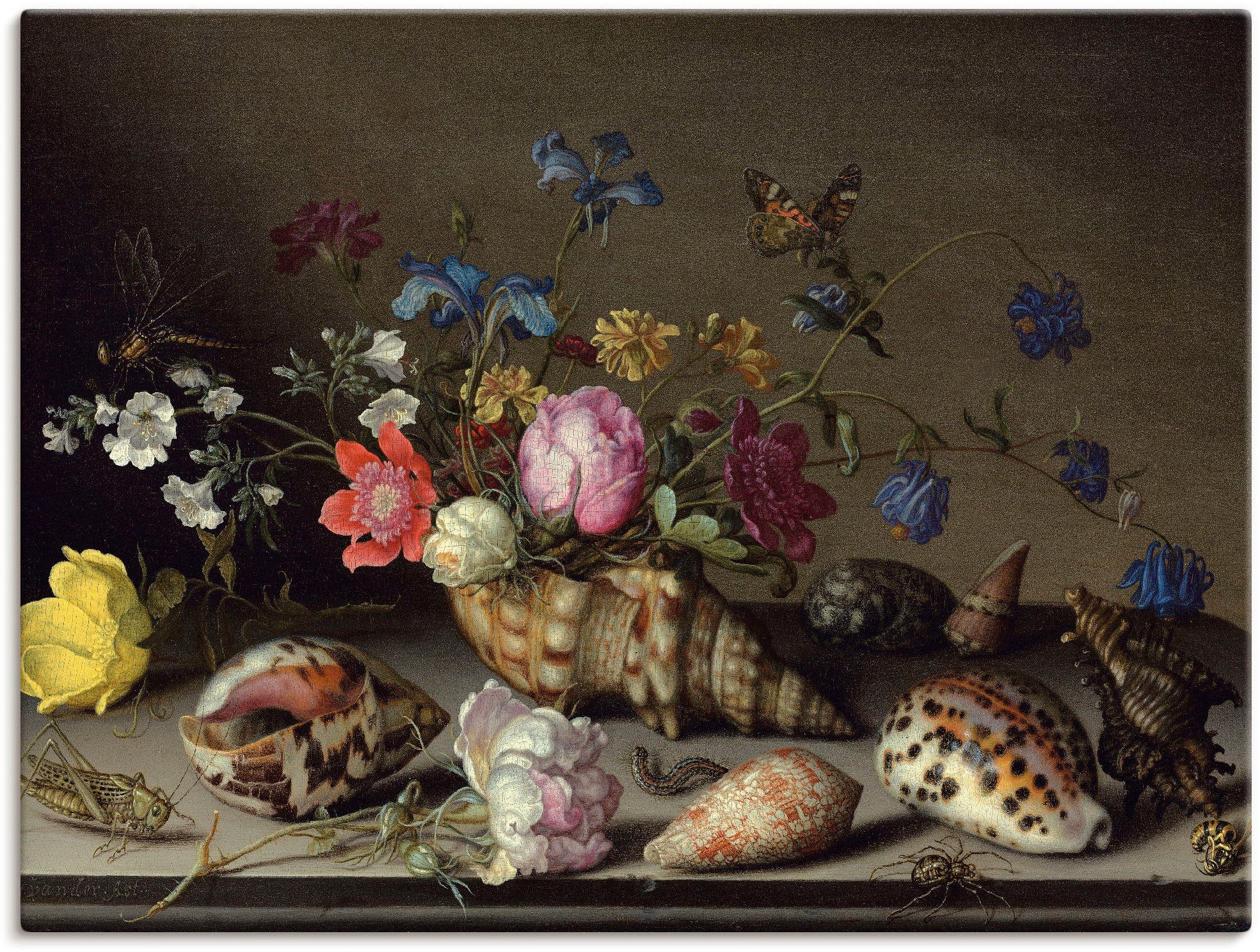 Artland Wandbild Blumen, Muscheln und Insekten, Arrangements (1 St), als Leinwandbild, Wandaufkleber oder Poster in versch. Größen