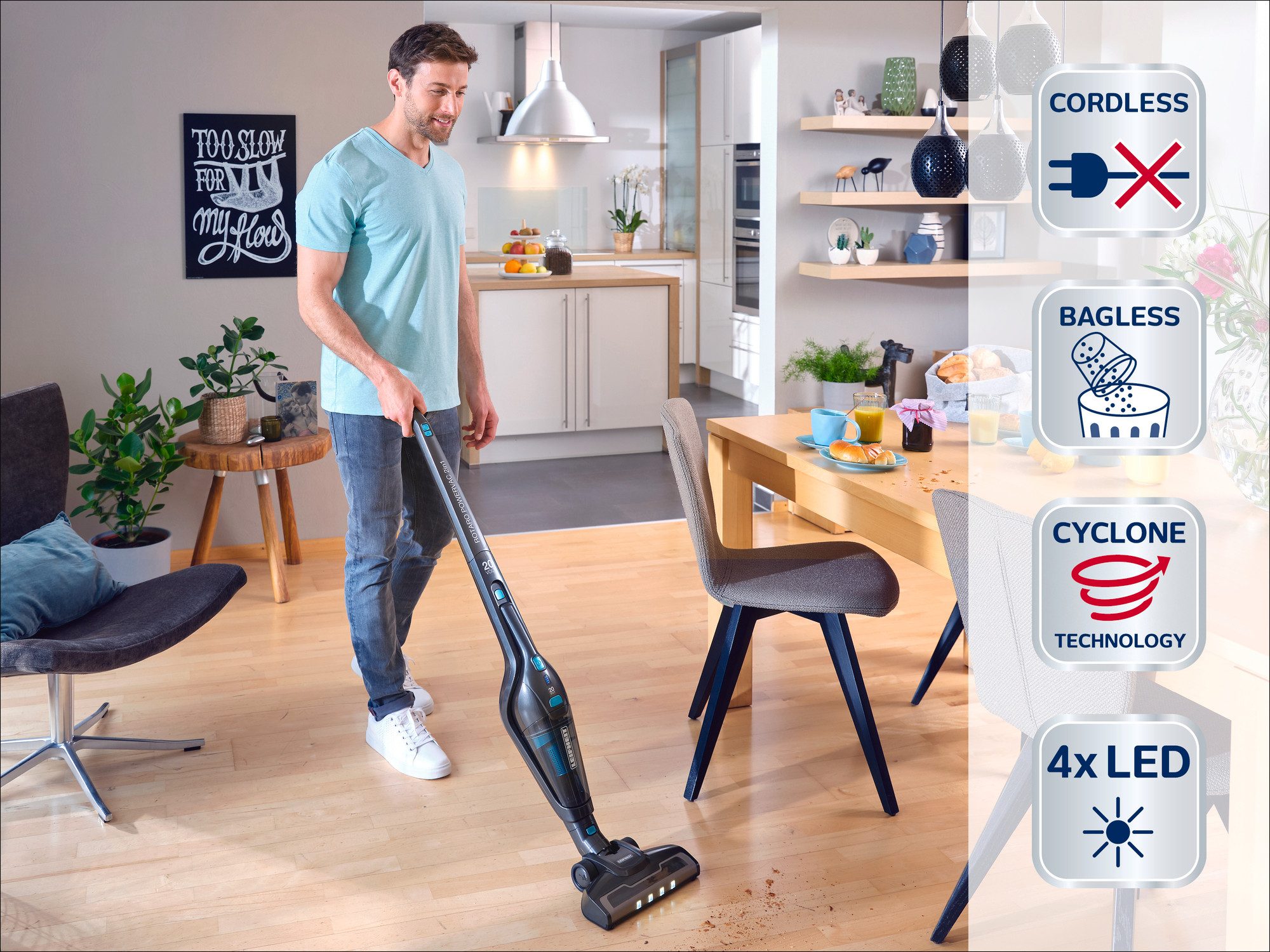 Leifheit Stielstaubsauger Rotaro PowerVac 2in1 20 V, 100 W, Boden- und Handsauger, bis 40 Minuten Laufzeit, kabellos, beutellos