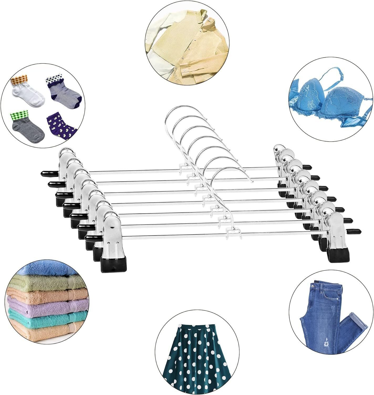 Refined Living Kleiderbügel 20 xHosenbügel Klammerbügel Kleiderbügel Metall Rockbügel Hosenspanner, (Platzsparende Bügel, Kleiderbügel mit Clips, Rutschfeste Kleiderbügel, 360° Drehbarer Haken, 2 Größen wählbar (28cm & 35cm), Kleiderbügel mit verstellbaren Clips, Metall Kleiderbügel Set, Kleiderbügel für Hosen und Röcke, 20-tlg), für Hosen Shorts Rock Socken Unterwäsche,mit rutschfest Clips