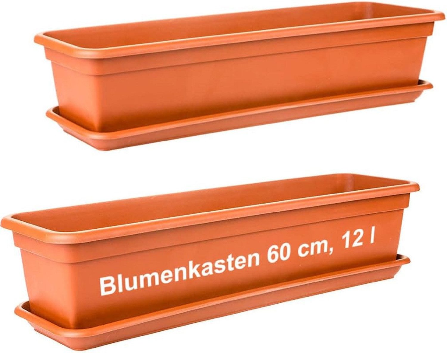 2friends Blumenkasten 2er Set, Balkonkästen mit Untersetzer aus Kunststoff (60T x 17B x 14H cm), Balkon Blumenkasten Terracotta