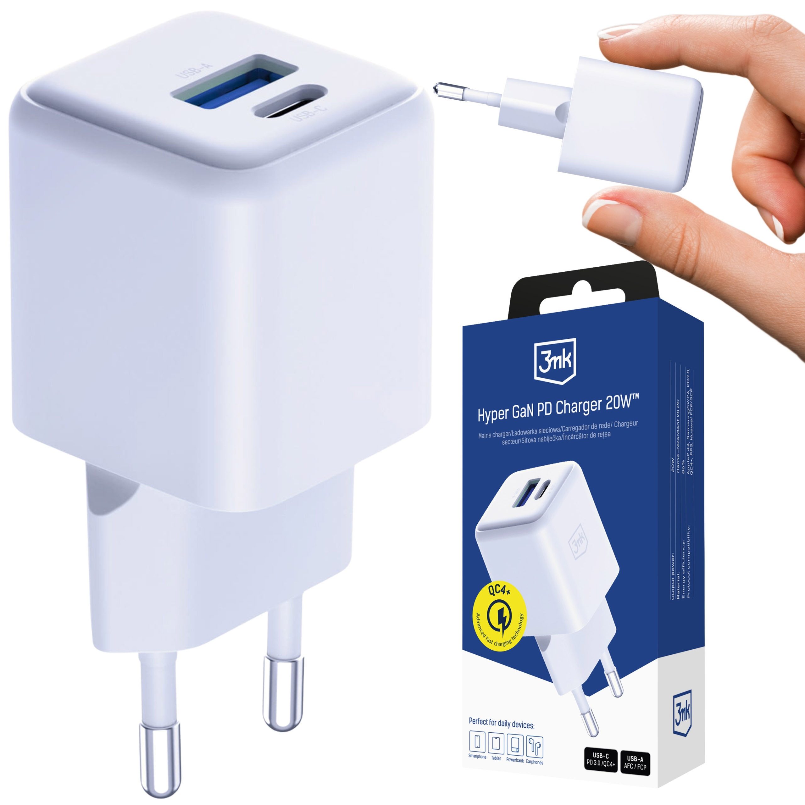 Sarcia.eu 3mk Hyper GaN PD Charger 20 W USB-C & USB-A Schnelllade-Netzteil Schnelllade-Gerät