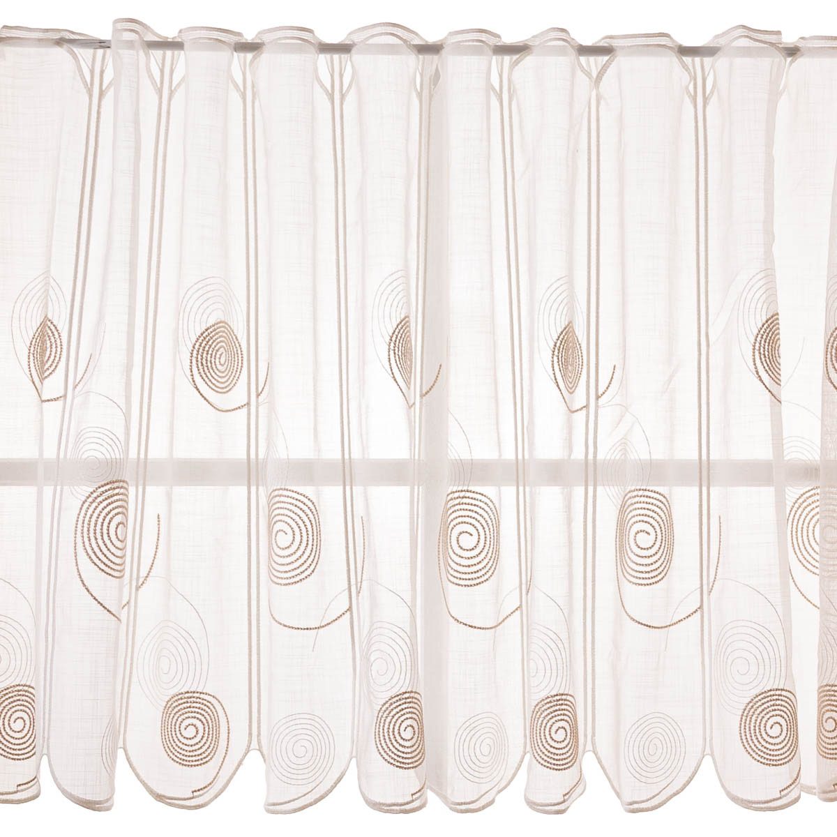 SCHÖNER LEBEN. Stoff Scheibengardinen Stoff Meterware nähfrei Spiralen weiß beige Höhe 75cm, bestickt