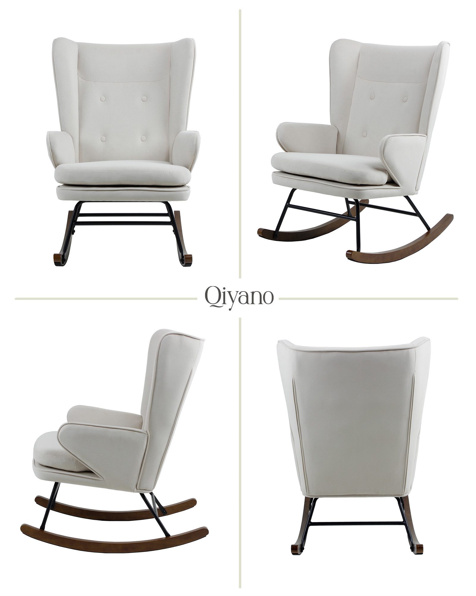 Qiyano Schaukelstuhl Thadia Beige Samtstoff mit Metallgestell und Holzkufen günstig online kaufen