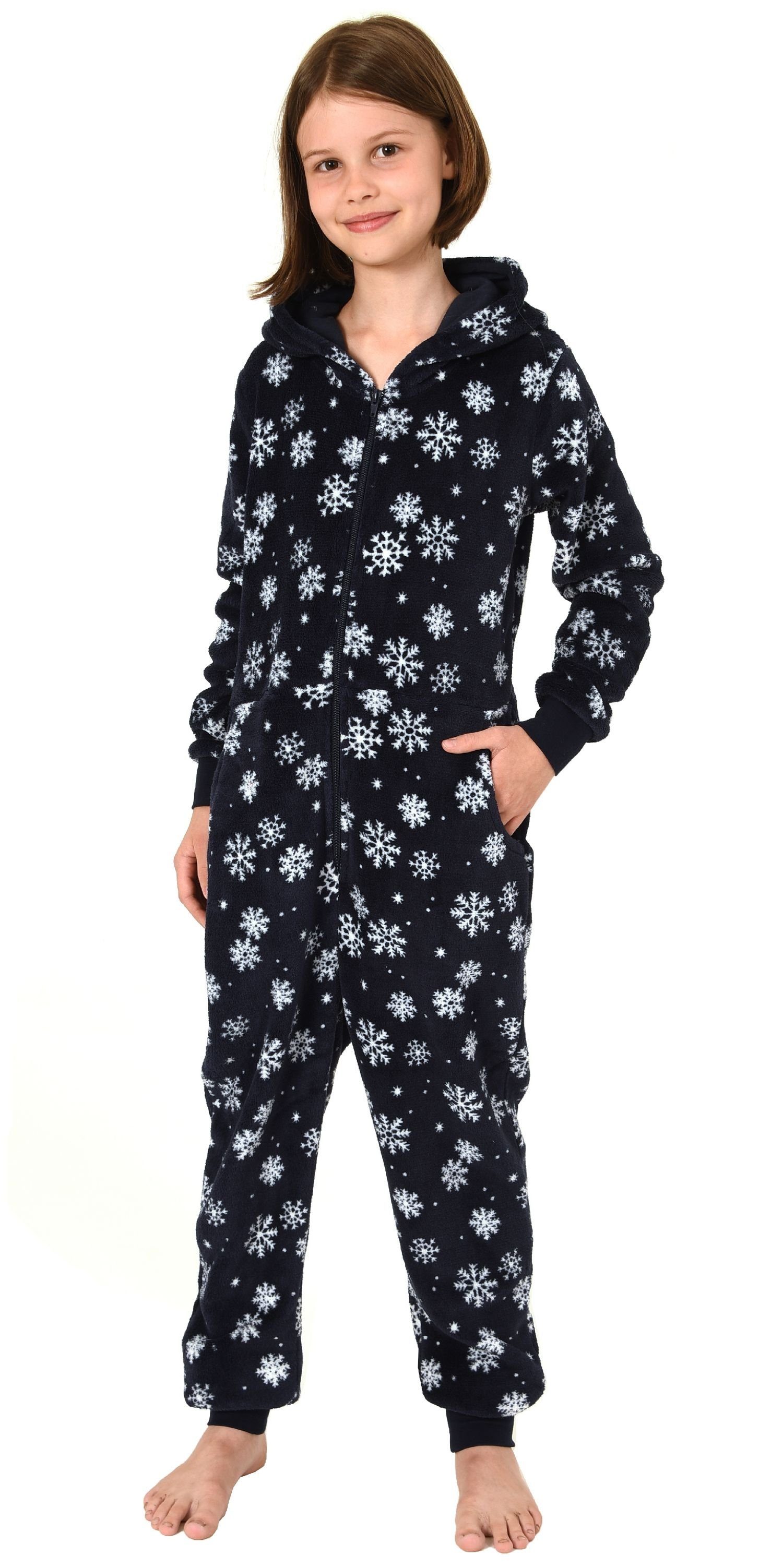 Eiskristall Normann Jumpsuit Optik Sterne Mädchen Pyjama Overall Schlafanzug navy Onesie