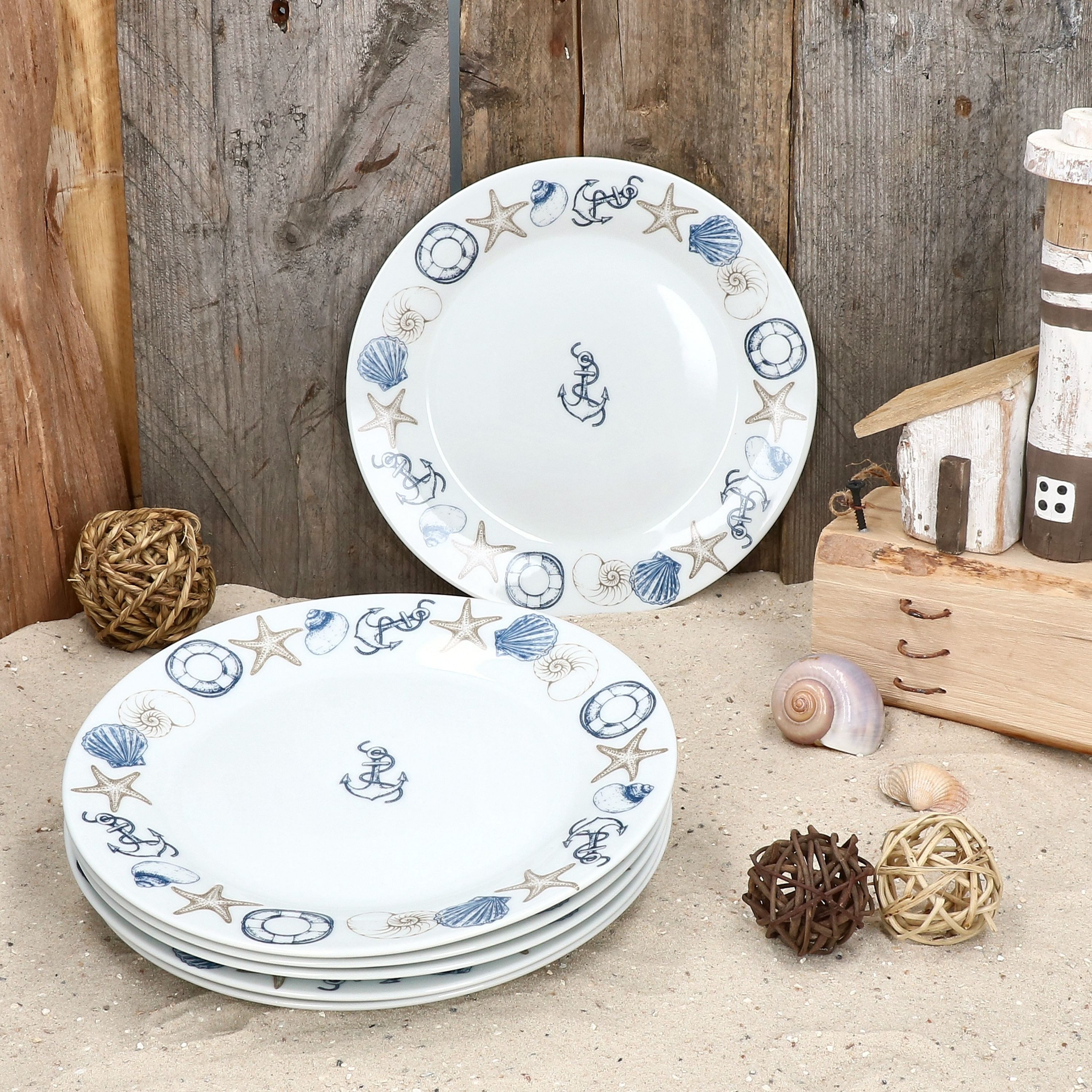 MamboCat Frühstücksteller Neptun 6er Set Kuchenteller Porzellan Dessert-Teller maritim Anker