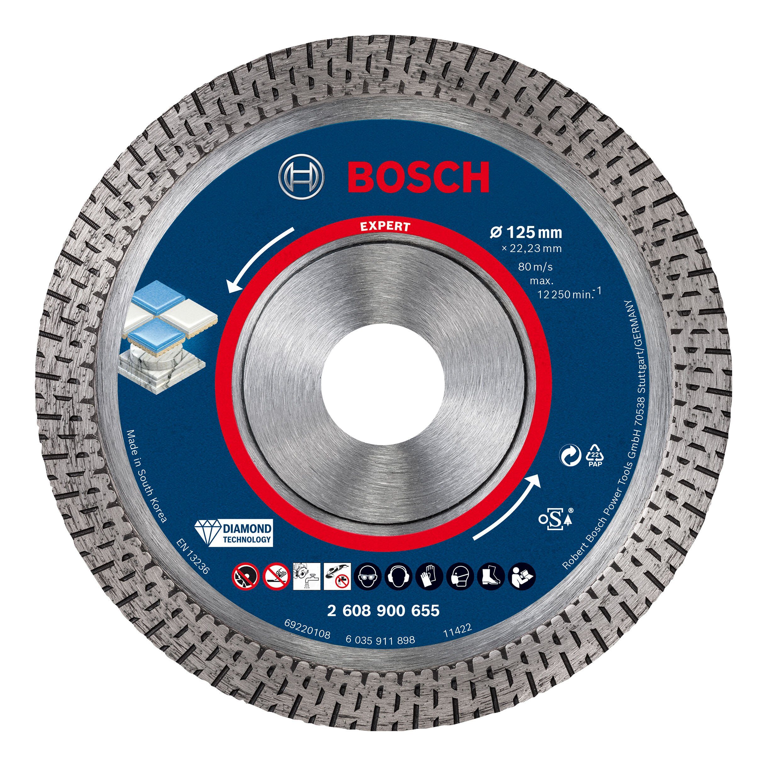 BOSCH Trennscheibe Expert HardCeramic, Ø 125 mm, Diamanttrennscheiben, 125 x 22,23 x 1,4 x 10 mm