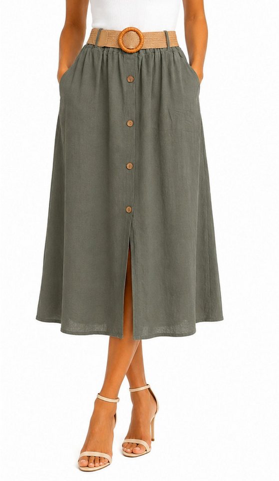 Mississhop Schlupfrock Damen Rock 100 % Baumwolle Dekorative Knopfleiste S/M