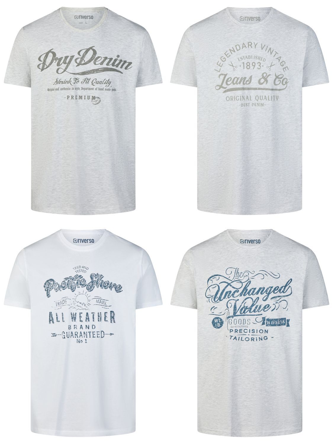 riverso T-Shirt Herren Printshirt RIVLeon Regular Fit (4-tlg) Kurzarm Tee Shirt mit Rundhalsausschnitt aus 100% Baumwolle