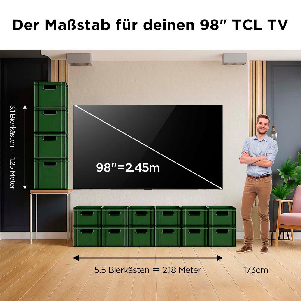 TCL 98Q6CX7 Mini-LED-Fernseher (248 cm/98 Zoll, 4K Ultra HD, Google TV, Smart-TV, 4K Multi-HDR Dolby Vision, 144Hz, ONKYO Dolby Atmos, Apple Airplay 2)