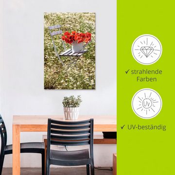 Artland Alu-Dibond-Druck Stuhl im Kamille Feld mit Mohnblüten, Blumenwiese (1 St), für Innen- und Außenbereich geeignet, Outdoorbild