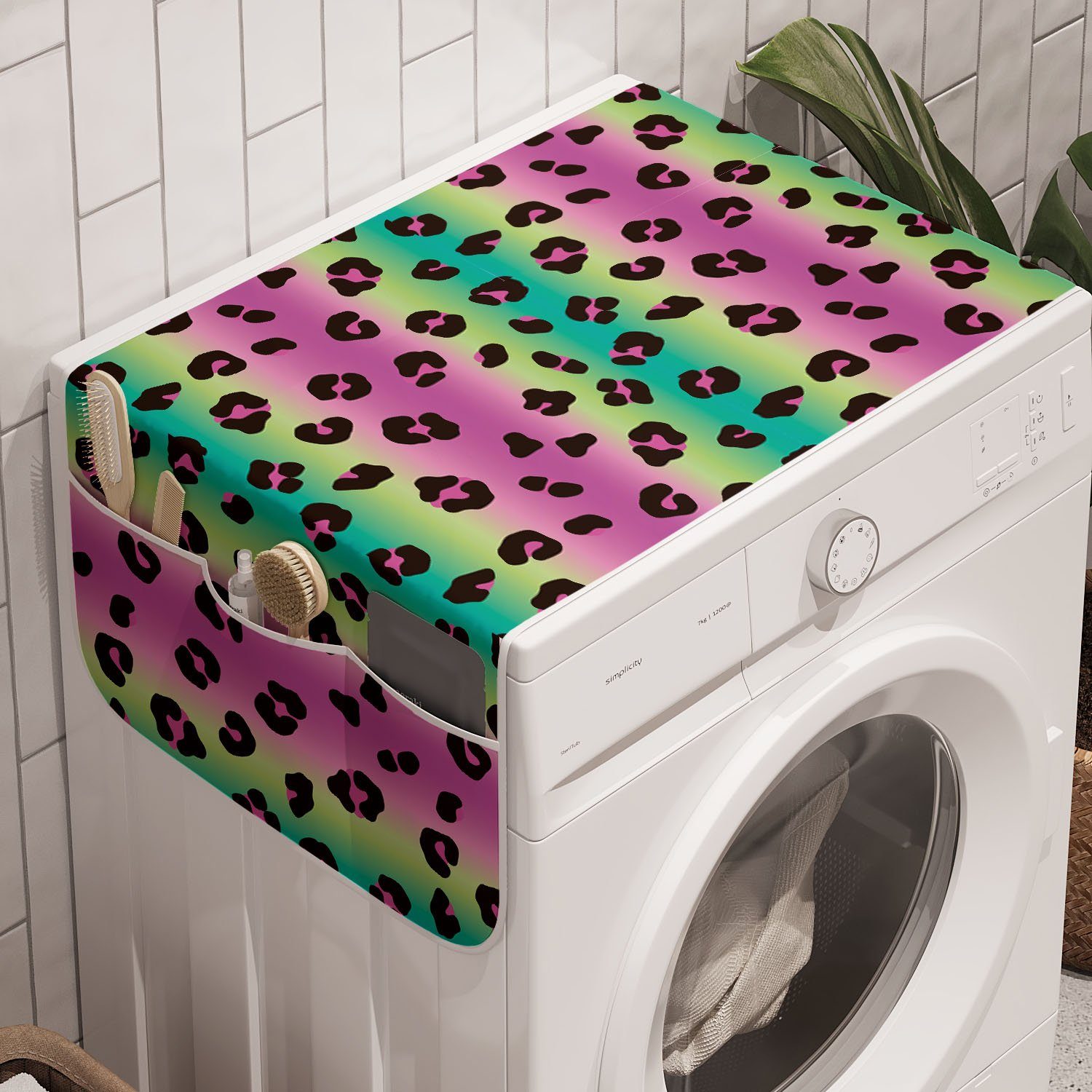Badorganizer und Waschmaschine Glitzernde für Abakuhaus Trockner, Anti-Rutsch-Stoffabdeckung Abstrakt Leopard-Muster