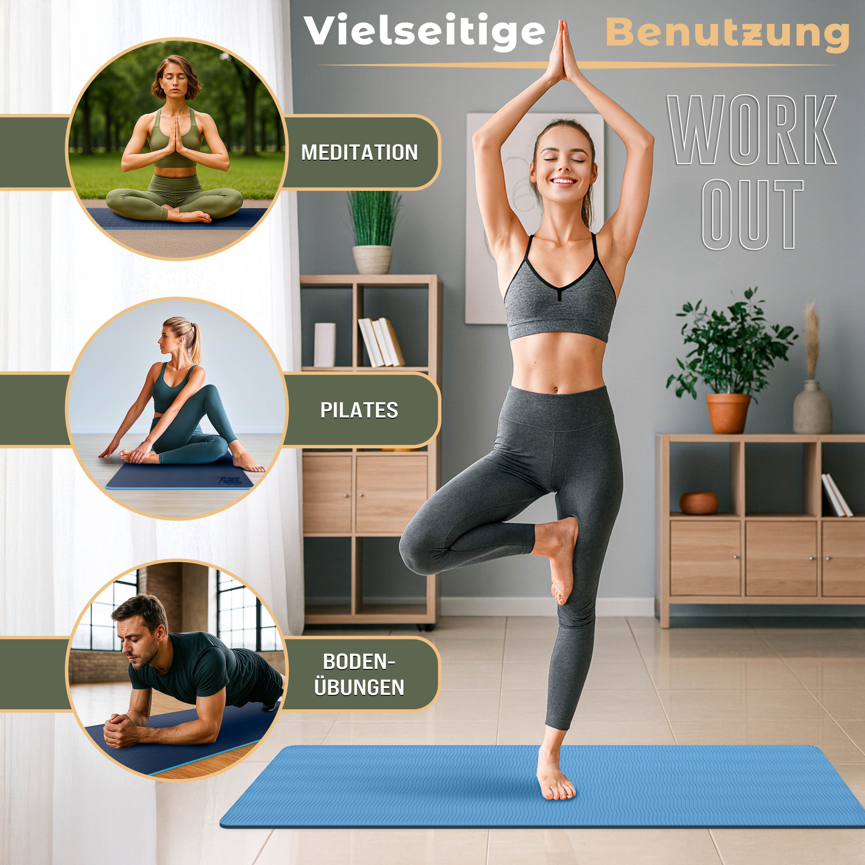RE:SPORT Gymnastikmatte 183 x 61 x 0,6 cm mit Tragetasche Yogamatte TPE Fitnessmatte (rutschfest), Trainingsmatte mit Tragegurt Fitness Gymnastik Pilates Workou – Bild 5 von 5