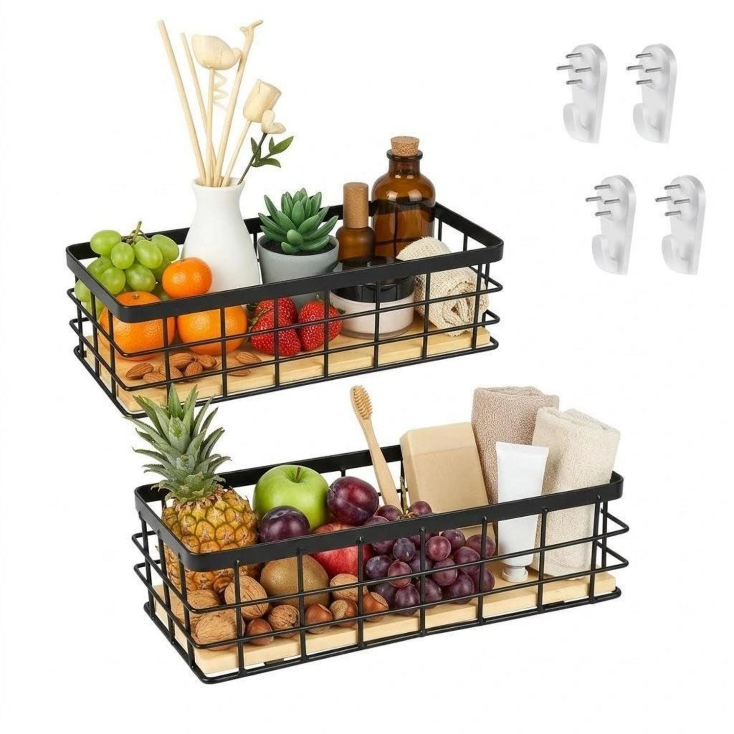 LuxusKollektion Drahtkorb Metallkorb 2er-Set Schwarz (2 St)