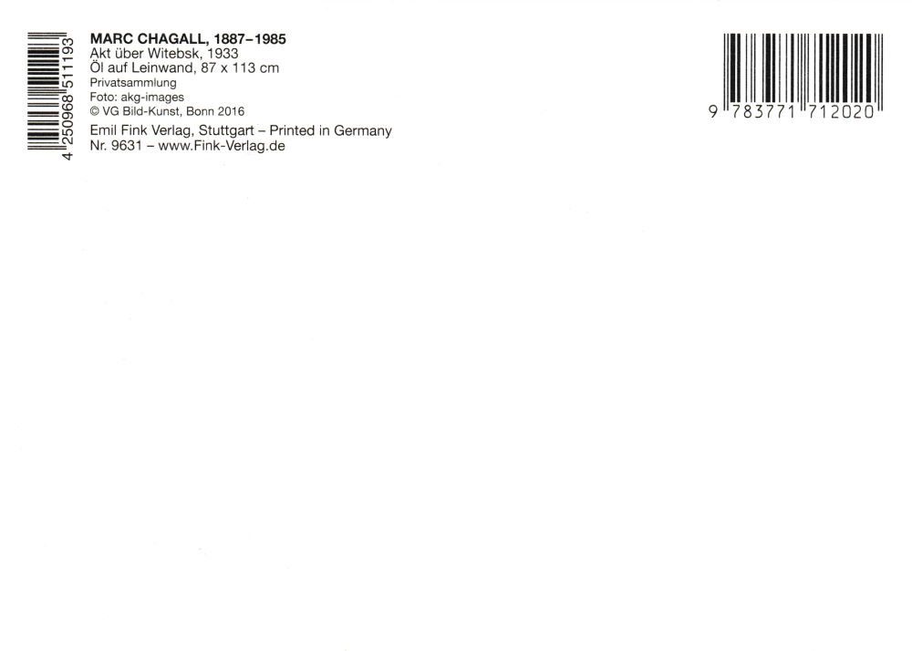 Witebsk" über Marc Kunstkarte "Akt Chagall Postkarte