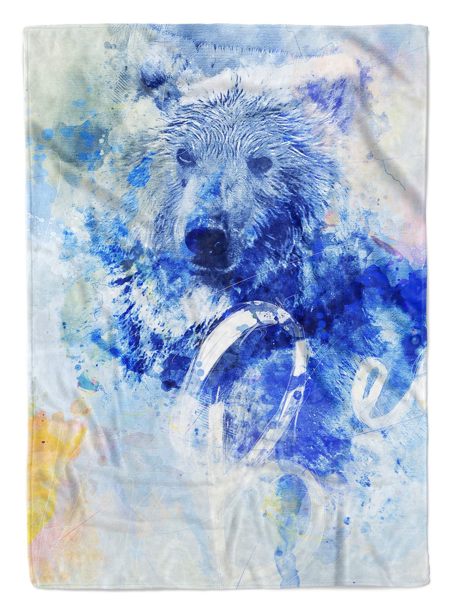 Bear Art Motiv, Baumwolle-Polyester-Mix Kunstvoll Strandhandtuch Kuscheldecke Handtuch Handtücher (1-St), Tier Handtuch SplashArt Saunatuch Serie Sinus