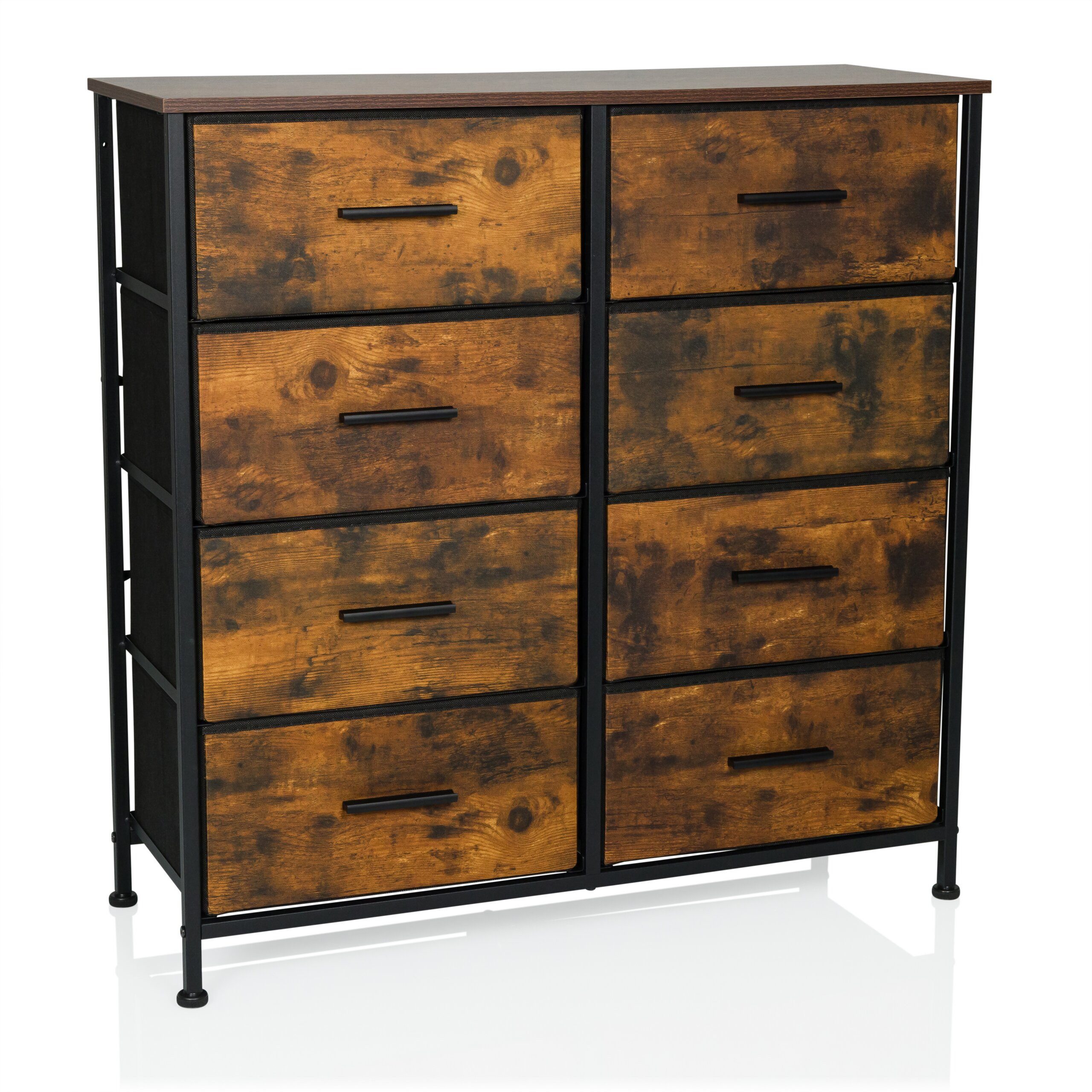 hjh LIVING Kommode RAGALA LIGHT Sideboard H/B/T:, Highboard Anrichte mit 8 Schubladen, Metall-Gestell, Räuchereiche