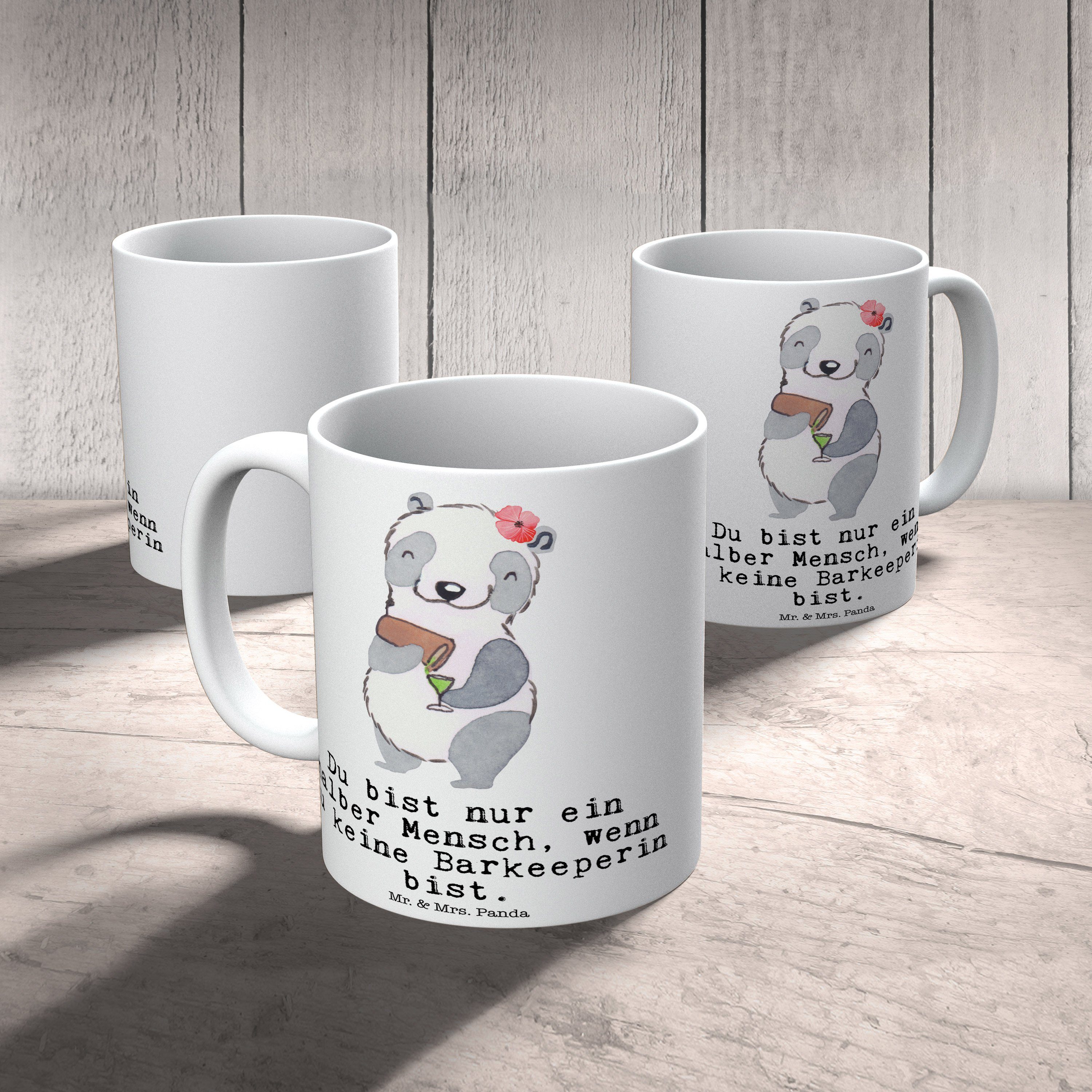 Geschenk, & - Mrs. Mr. Kollegin, Bartender, mit Tas, Büro Herz Barkeeperin Panda Keramik Tasse Weiß -